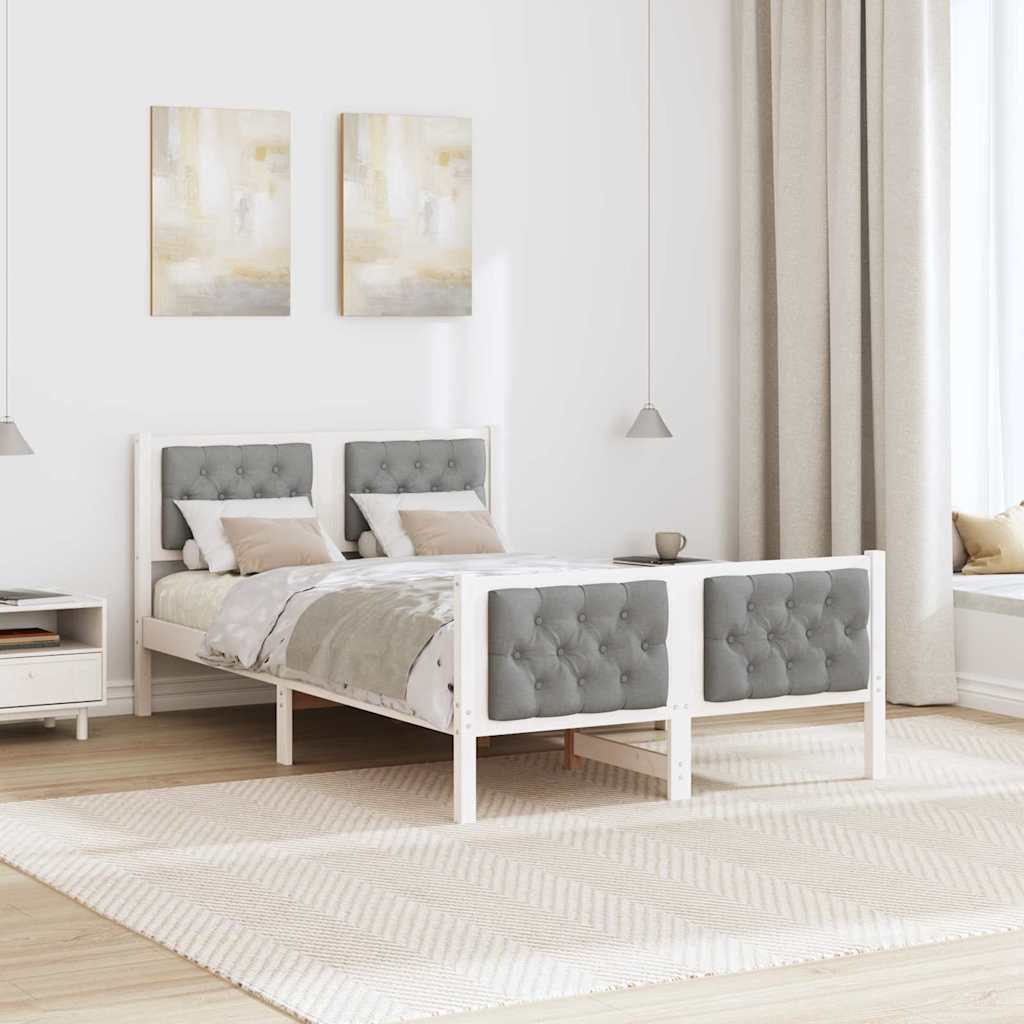 Cadre de lit gris clair, pin massif, pour la chambre, 135 × 190 cm - 4
