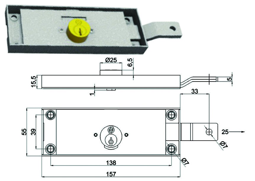SERRURE MÉTALLIQUE APPLIQUER 2431 SECUREMME DM+F.SAGOM M4 TRIPL+SCR IP