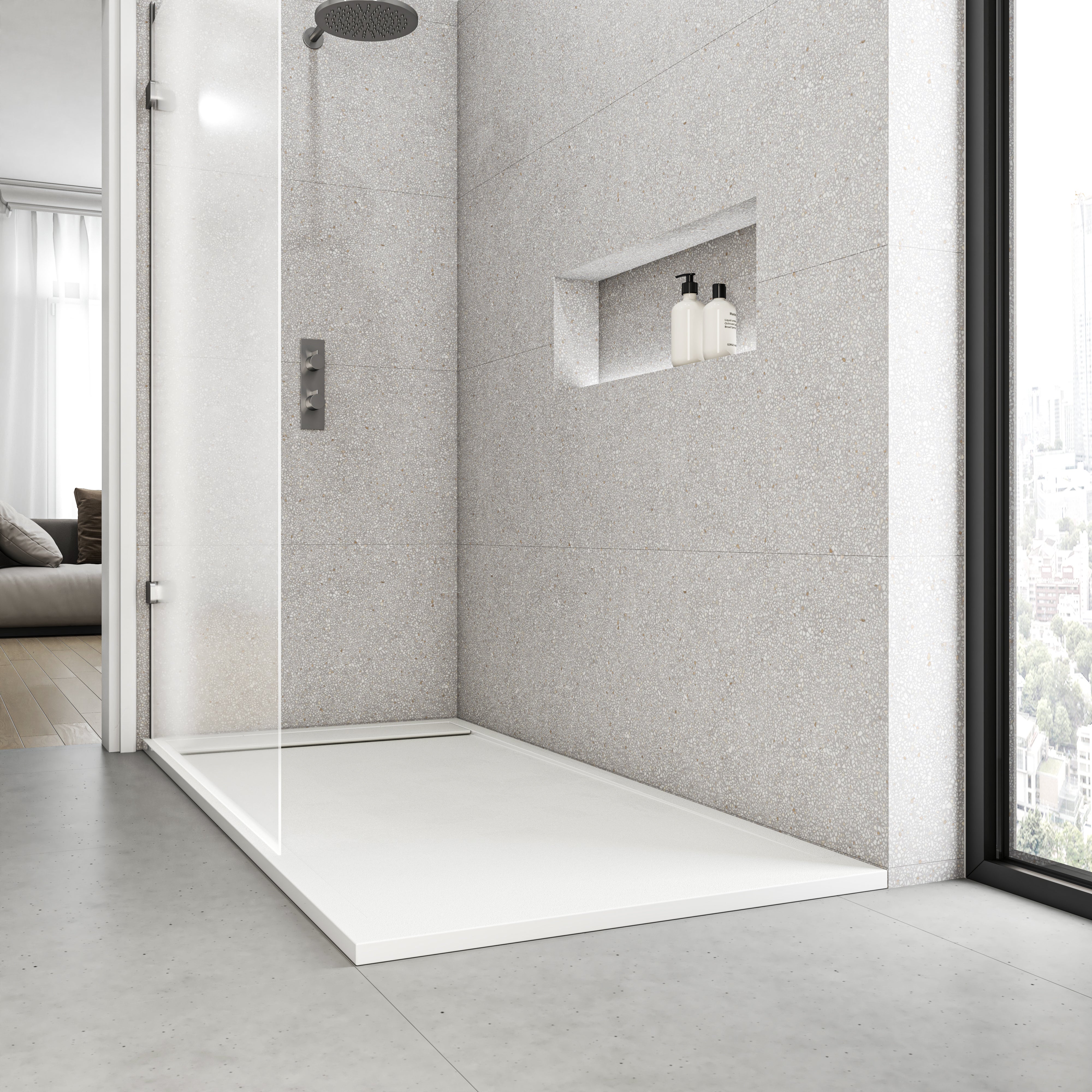 Plato de Ducha Modelo Venecia – Textura Pizarra y Extraplano – Blanco (RAL 9003) 90x140 cm – Incluye Válvula Desagüe y Rejilla - 3