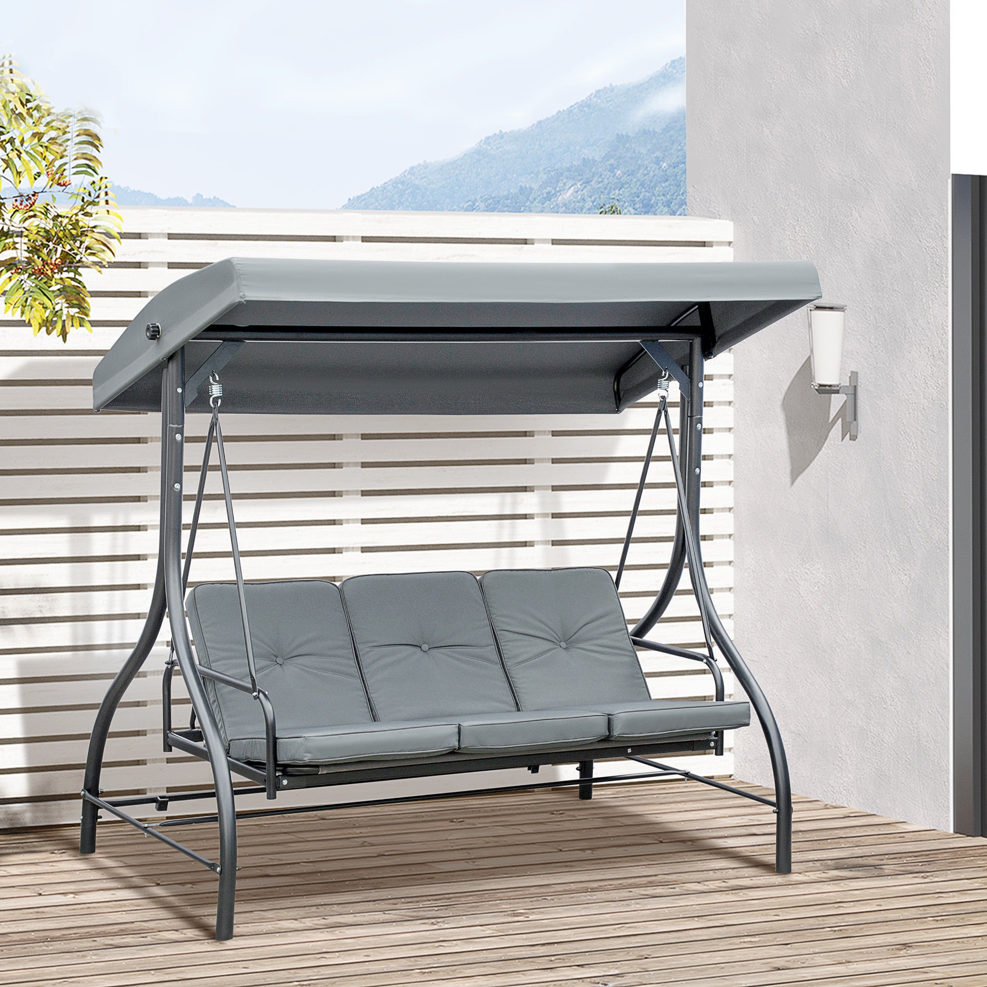 Balancelle jardin 3 places convertible inclinaison toit réglable matelas grand confort rembourrage 7 cm fourni - 4