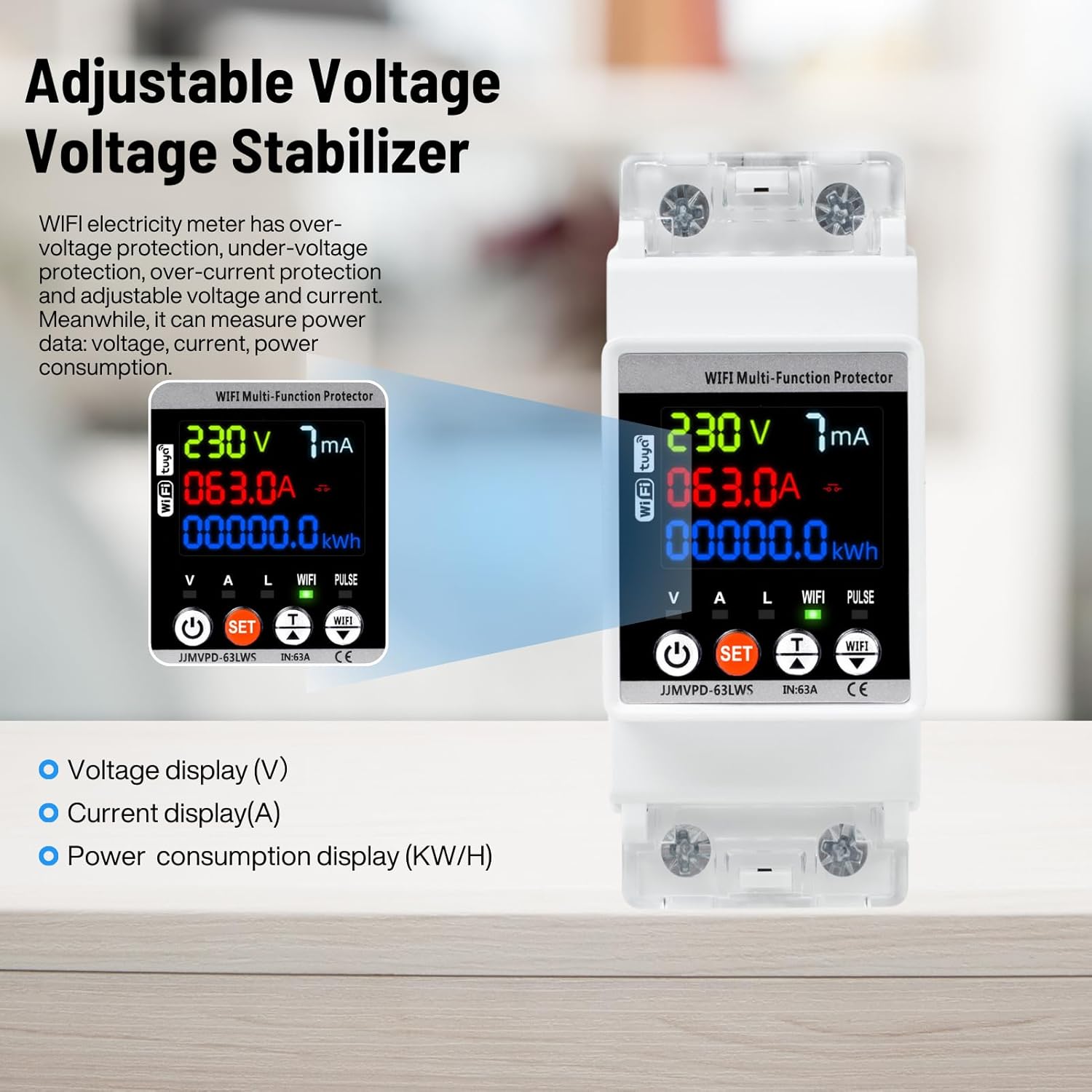 Protection Contre Les Surtensions, 230V Stabilisateur de Tension 63A Compteur Electrique Intelligent Disjoncteur WiFi Tuya sur Rail DIN écran Couleur - 4