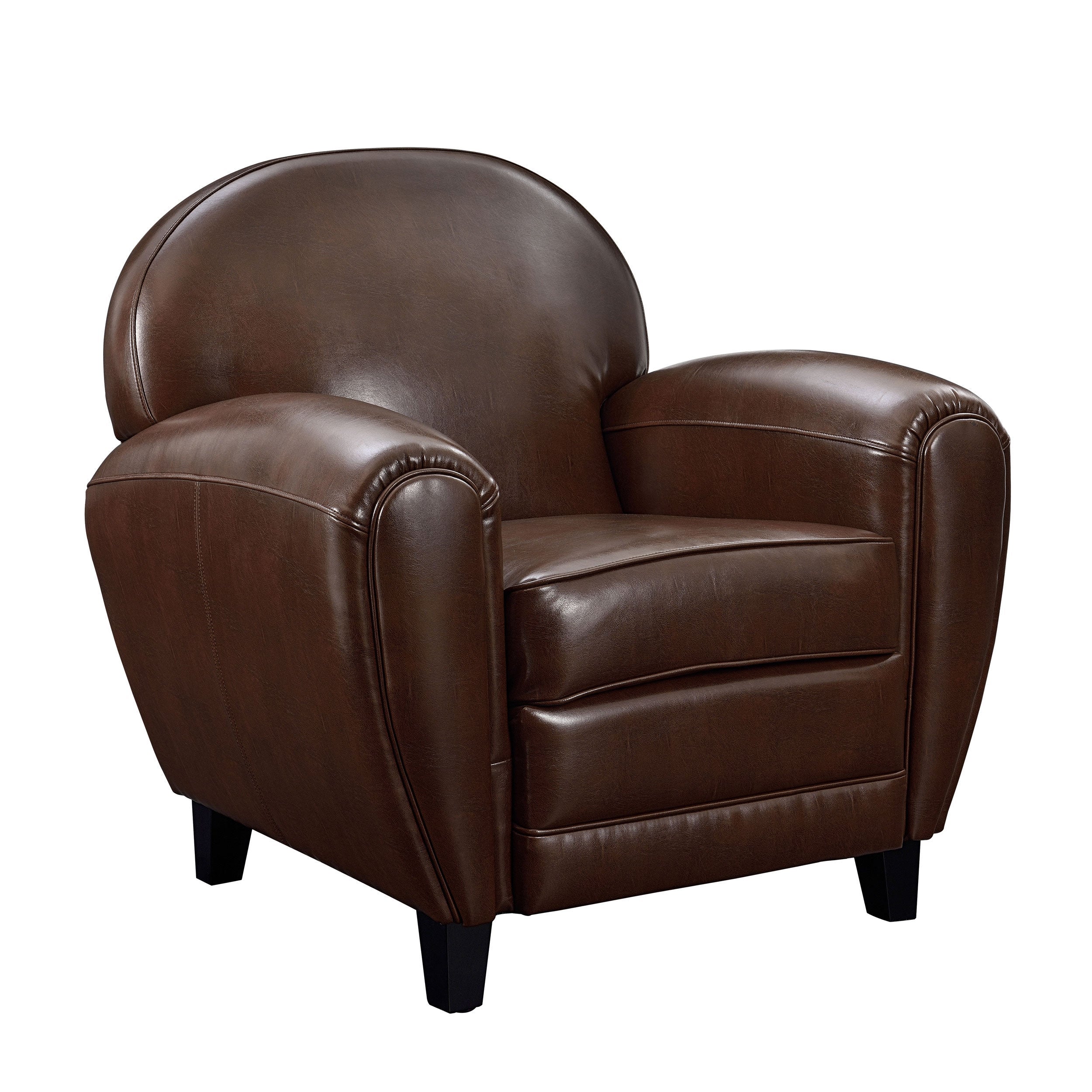 Fauteuil marron en croute de cuir enduite - Club - 7