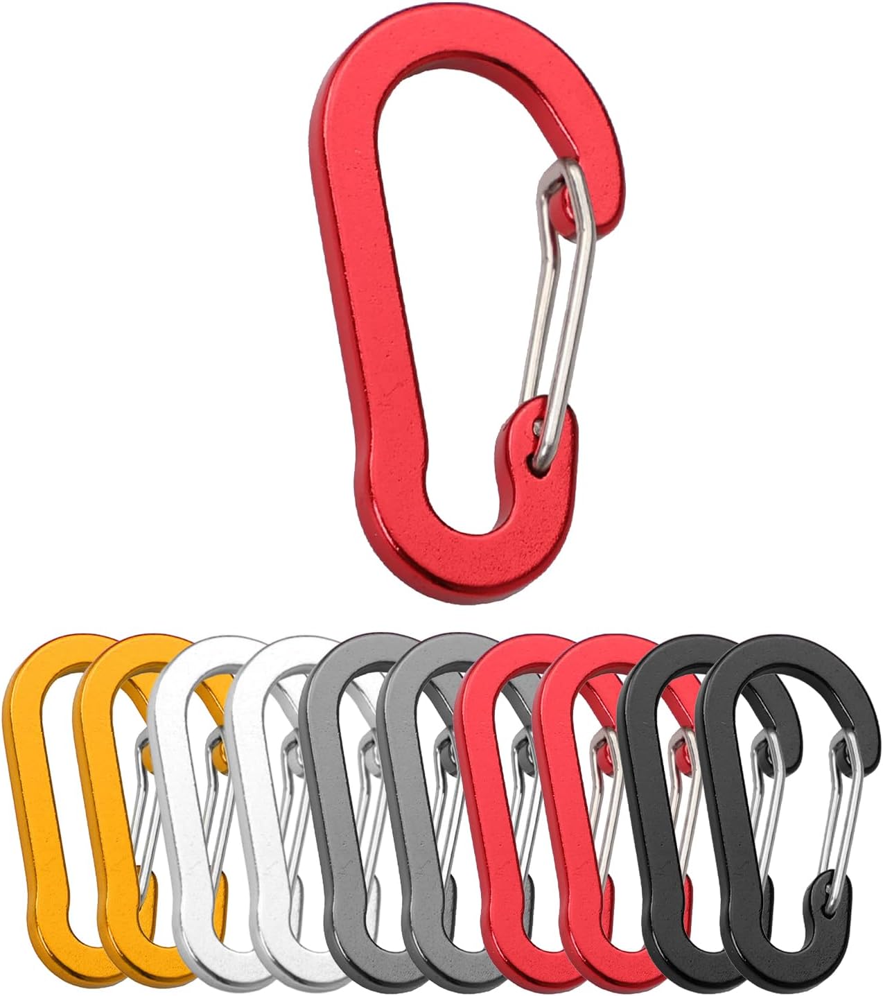 Ferizzia Lot De 10 Mousquetons En Aluminium 50 Mm – Forme D, 5 Couleurs, Légers 6g, Charge 5kg – Camping, Sac, Clés