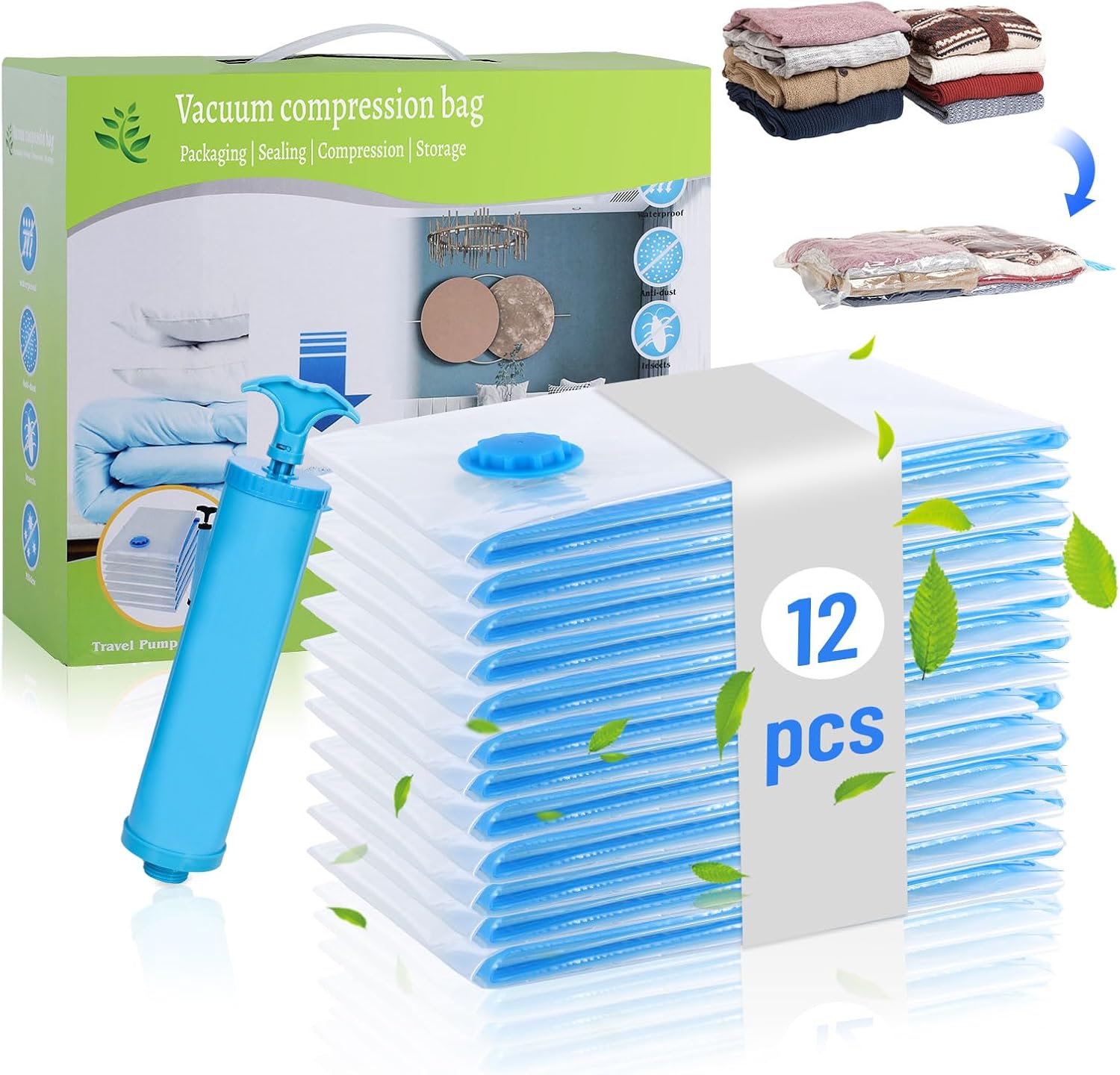 Lot de 12 Sac Sous Vide Vetement Aspirateur 60x40cm, Housse de