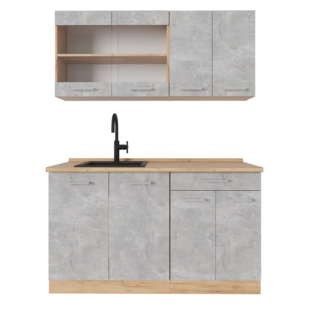 Vicco Pojedyncza kuchnia R-Line, Beton/złoty dąb, 140 cm , BP Dąb