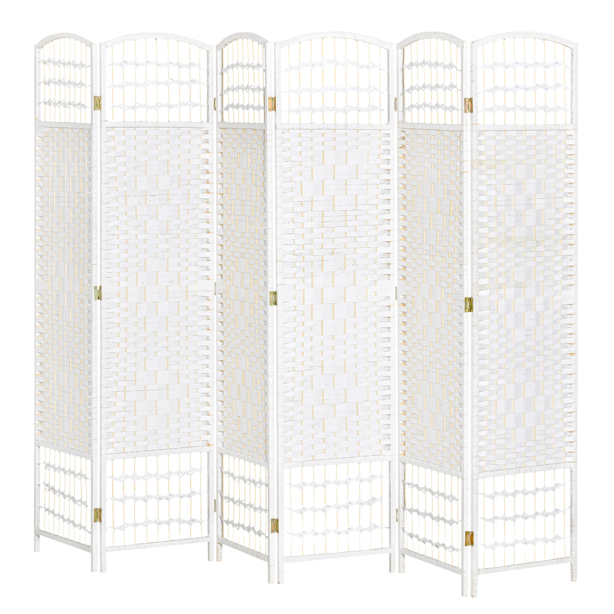 Paravent bois 242x170 cm séparateur pièce pliable 6 panneaux cloison chambre maison intérieur blanc - 2