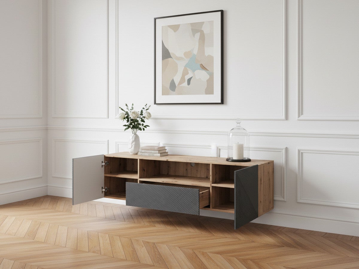 Meuble TV suspendu 167 cm ALICE BOBOCHIC Gris foncé | Leroy Merlin