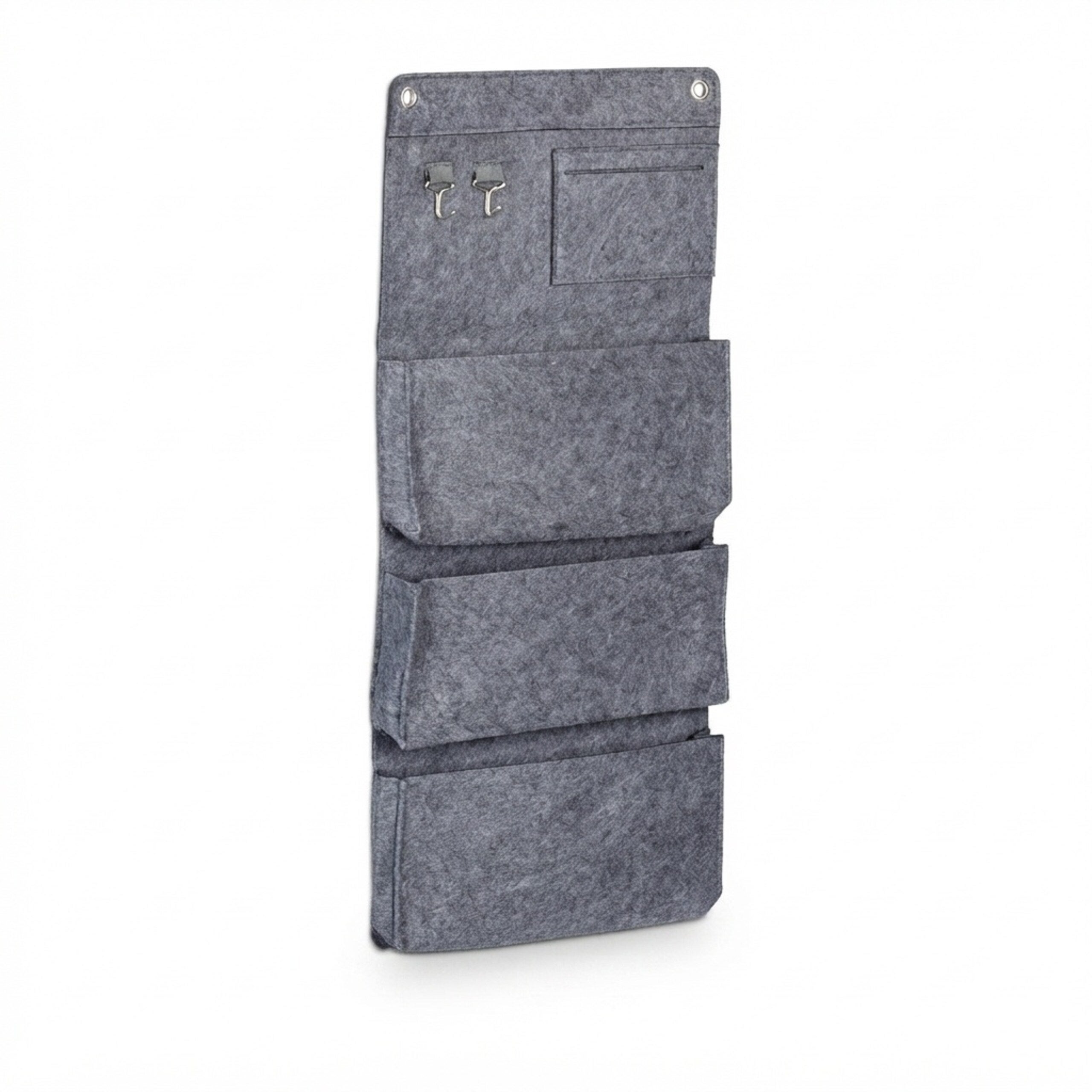 Organisateur suspendu, lot de 2, 4 compartiments, 2 crochets, 65 x 30 x 5 cm, en feutre gris, pour salle de bains, entrée et bureau, Relaxdays - 8