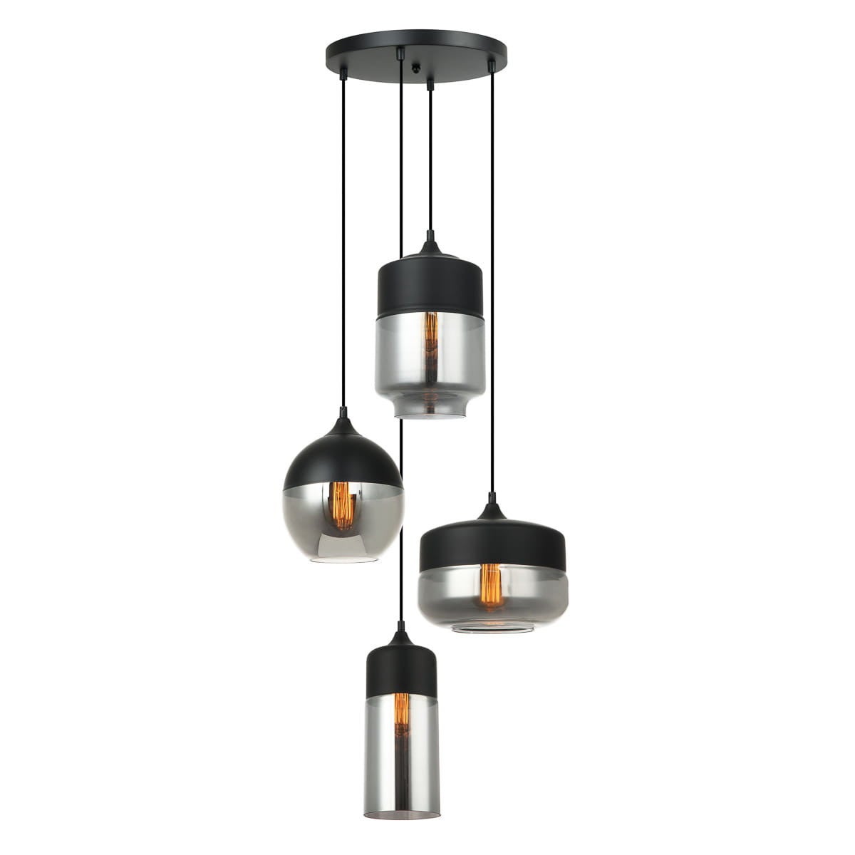 Lampa wisząca Molina czarna-chromowana 4xE27x40W nowoczesna wym: 148 x 47,5 x 47,5 cm szkło Italux