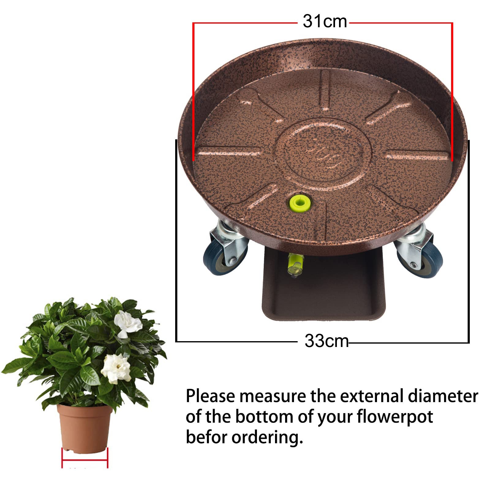Ganggend Contenitore per piante in metallo, 50,8 cm, resistente, con ruote bloccabili in ferro e foro di scarico, grande fioriera per carrelli da fiori per interni ed esterni (2 pezzi