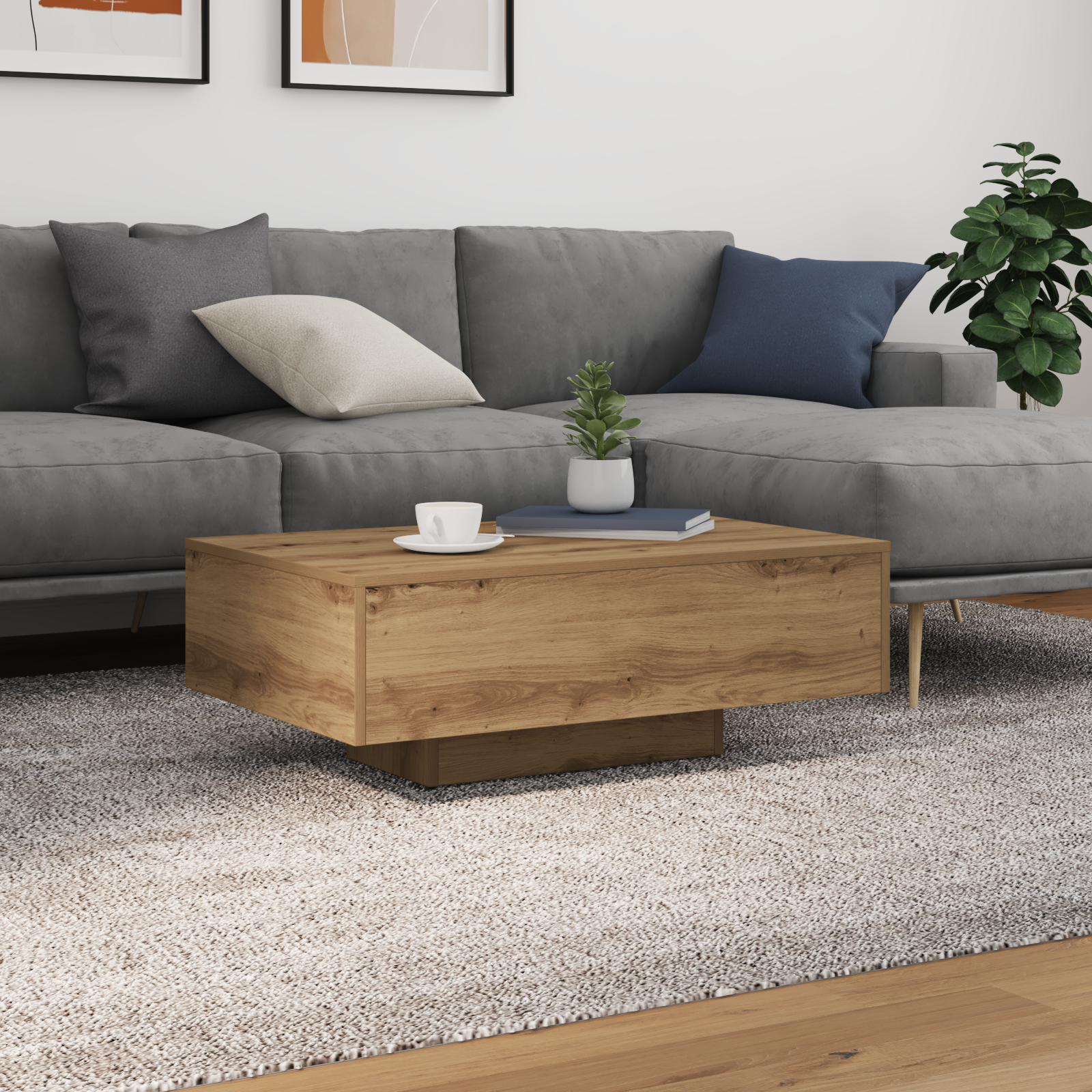 Vidaxl Mesa De Centro Con Luz Led Madera Roble Artisan 85X55x31 Cm Marrón , Leroy Merlin
