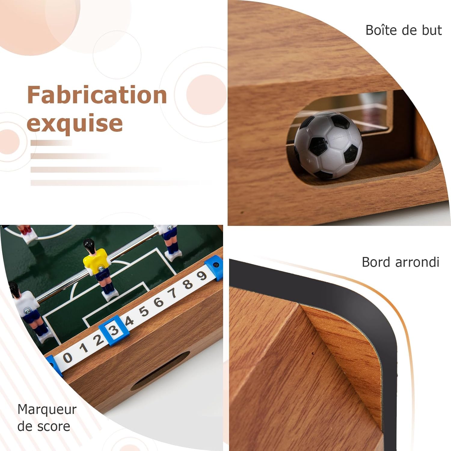 Baby-Foot de Table, Mini Table de Football en Bois de 51 cm avec 2 Balles et Compteur de Points pour Salle de Jeu, Bars, Fêtes, Soirées Familiales - 3