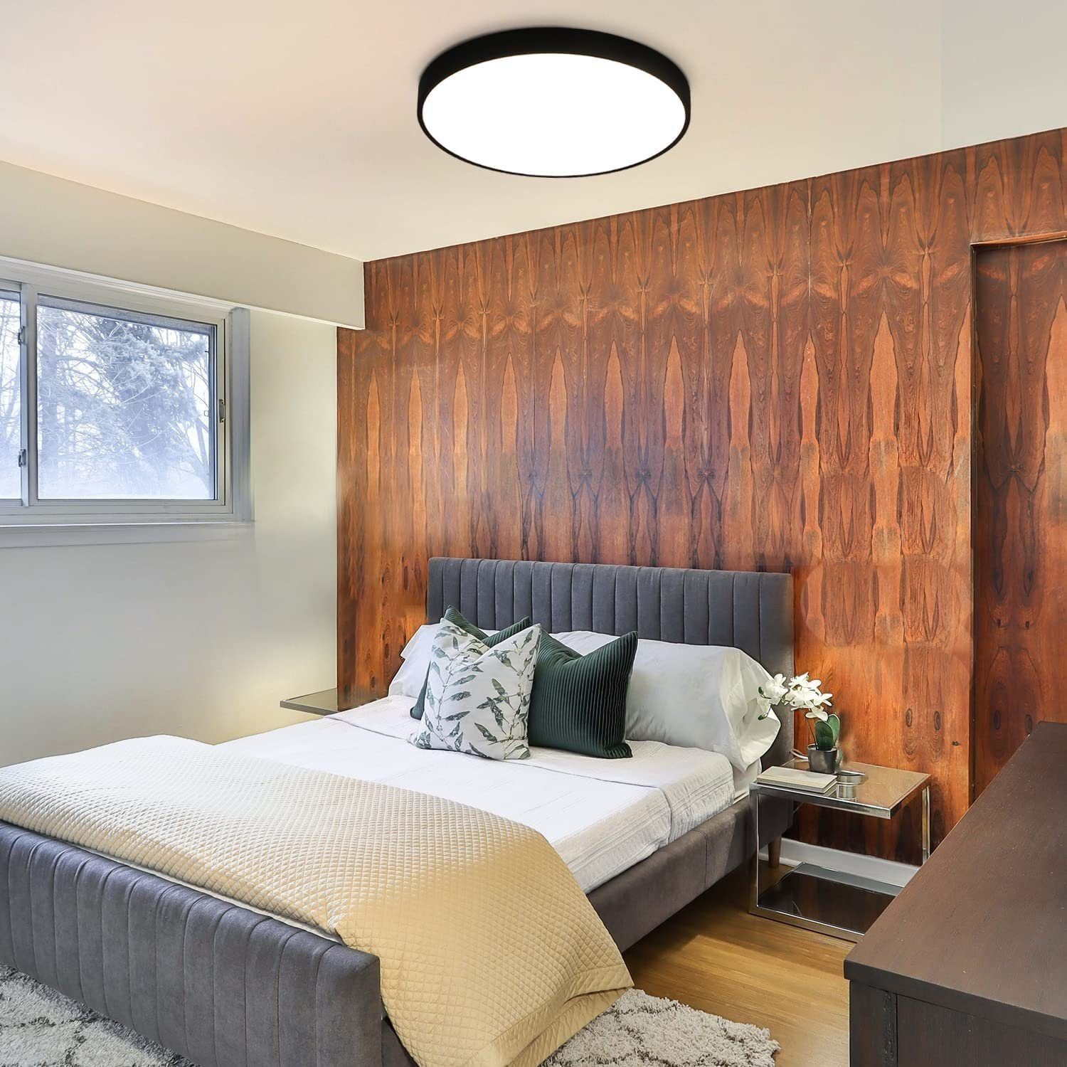 NETTLIFE Panel LED Plafón Baño Redondo Plano Negro 17W 4000K 28*2.5cm - 6