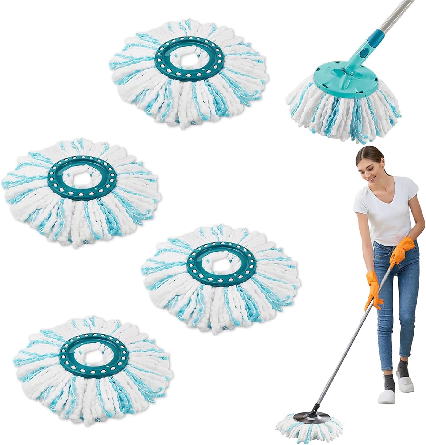 4 sztuki głowic wymiennych Leifheit Clean Twist Disc Mop, frędzle zamienne z mikrofibry do skutecznego czyszczenia cząstek