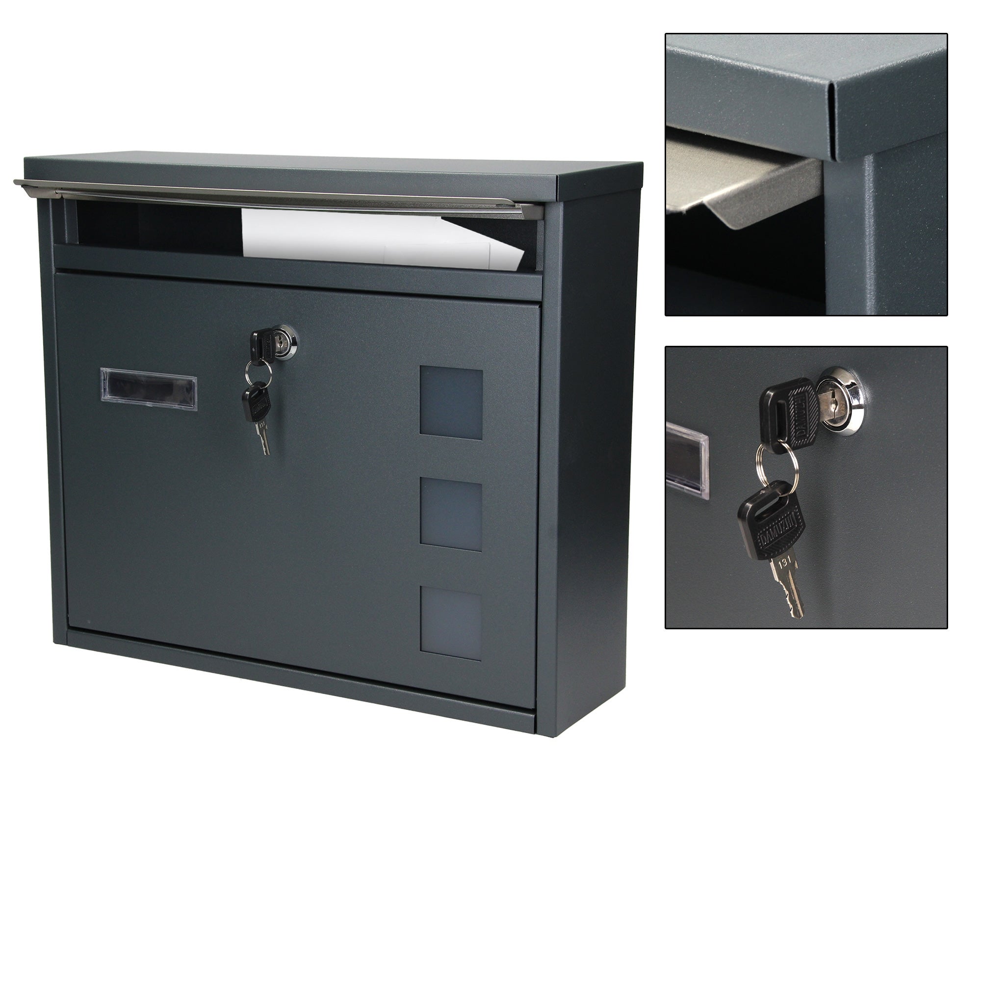 Boîte aux lettre avec plaque acier mailbox sur pied et support anthracite 120 cm - 3