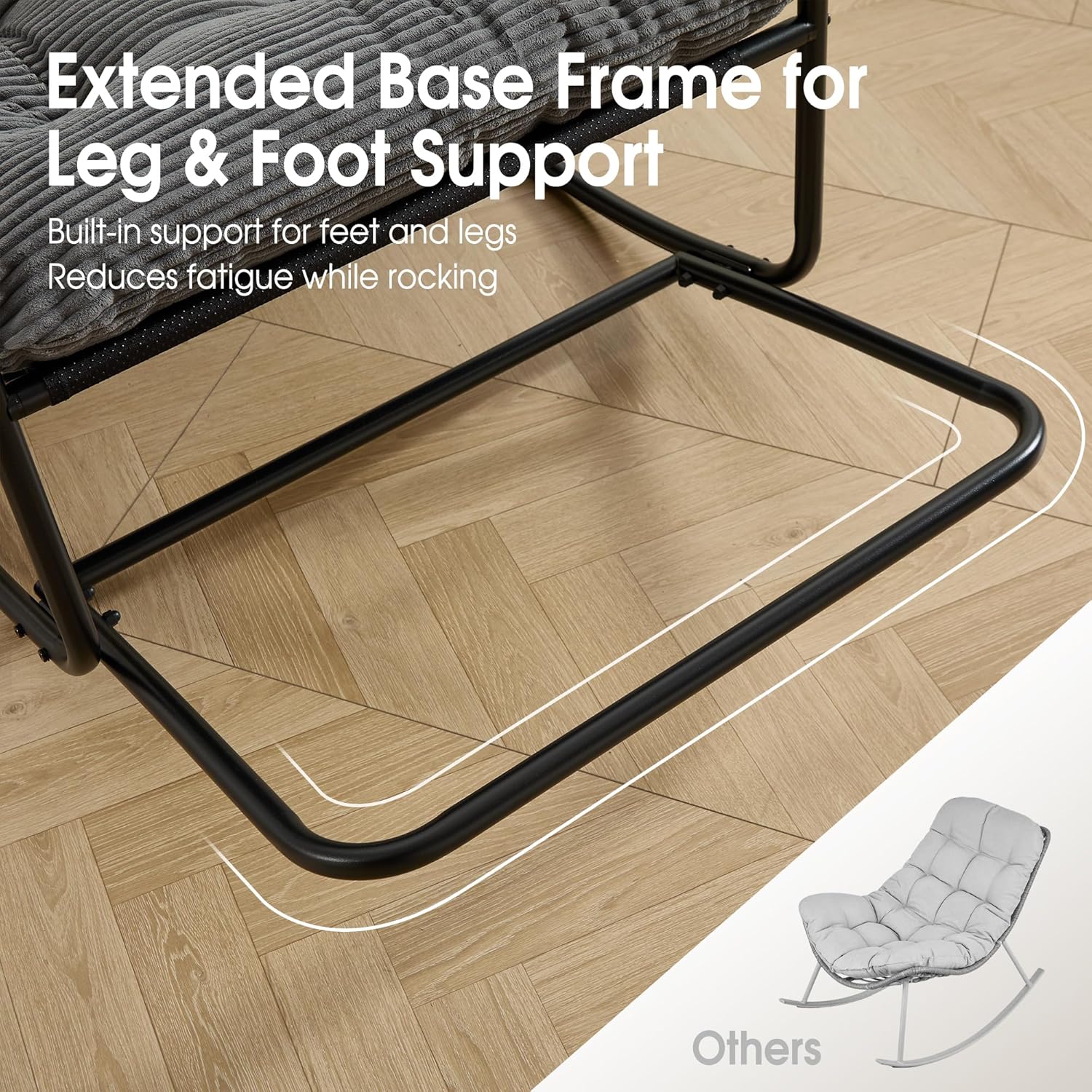 Rocking Chair Relax à Bascule avec Repose-Pieds, Coussin Velours Doux, Structure Acier Durable, Parfait pour Salon, Chambre ou Terrasse - 5