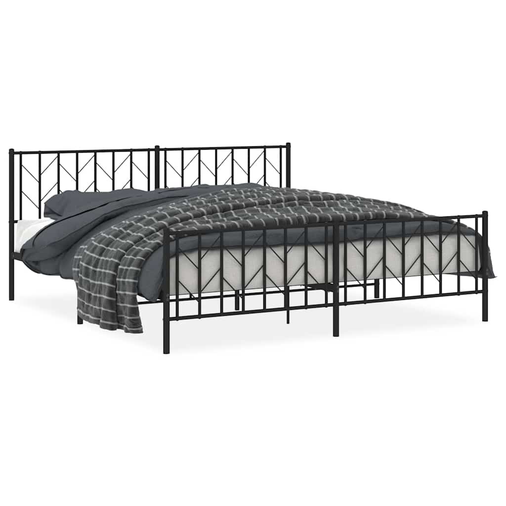 Estructura de cama sin colchón con estribo, de metal negro, para dormitorio, 193 × 203 cm - 2