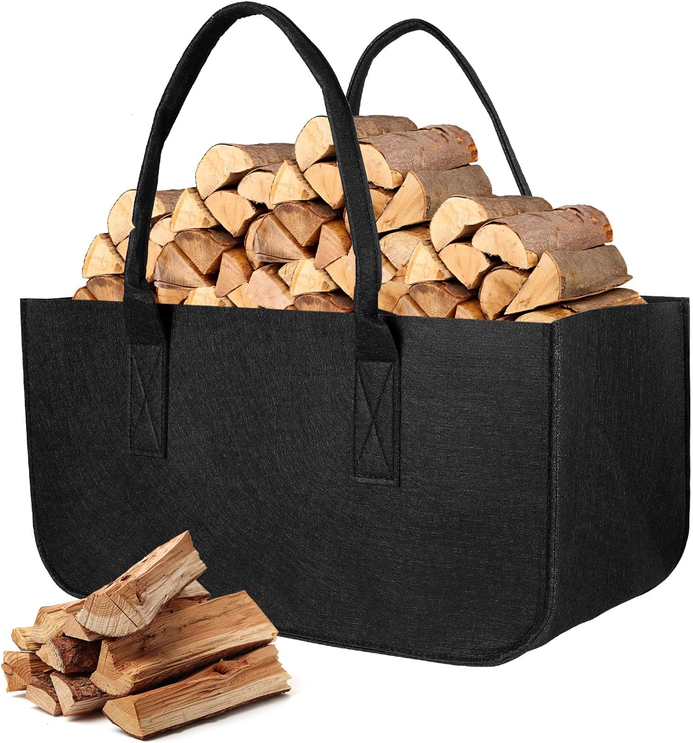 Torba filcowa, składany kosz na drewno opałowe z uchwytem, 50x25x25 cm, wielofunkcyjny kosz na zakupy, ciemnoszary
