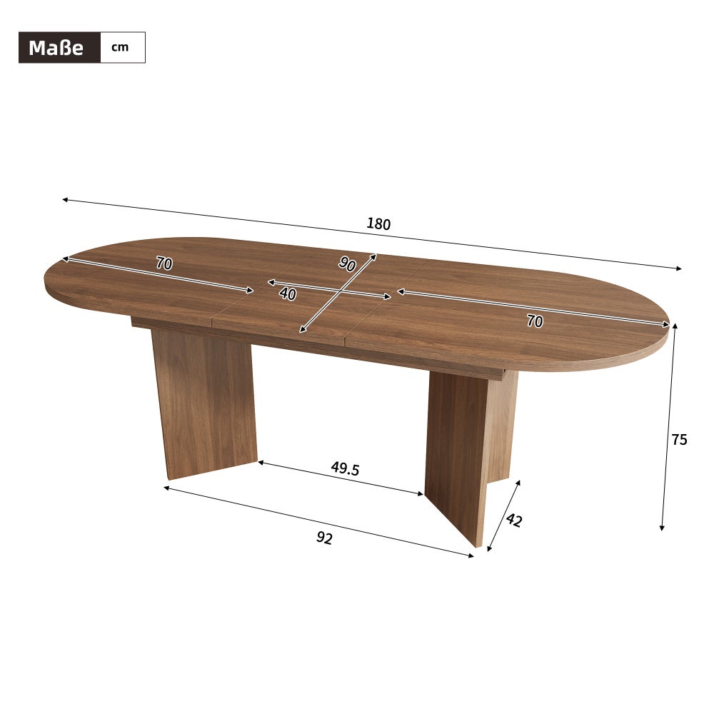 Table à manger extensible 140/180 * 90 cm, pour 6-8 personnes, coins arrondis, style simple, couleur noyer.. - 2