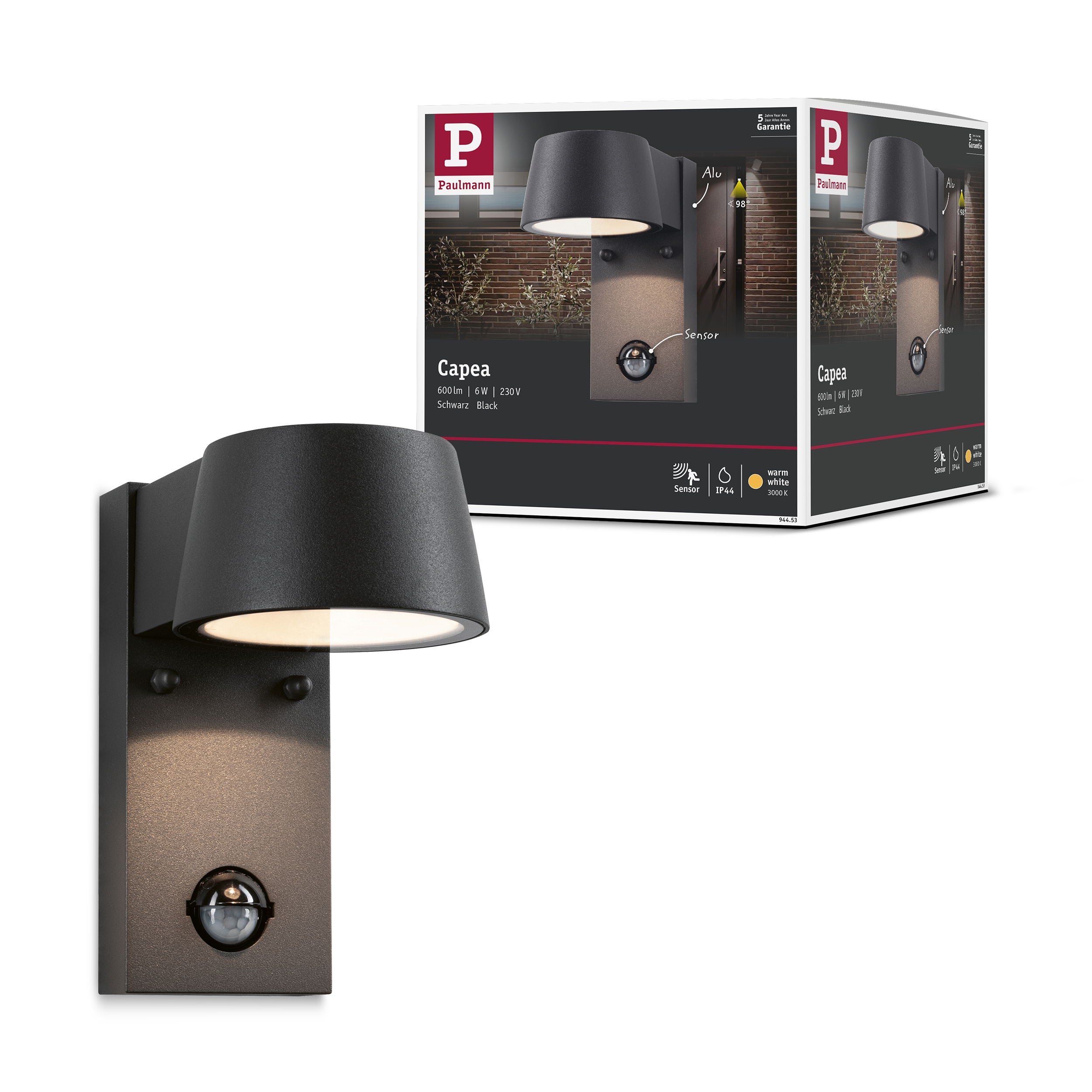 Applique d'extérieur LED Capea Détecteur de mouvement crépusculaire (IR) IP44 96x165mm 3000K 6W 500lm 230V 98° Anthracite Aluminium - 6