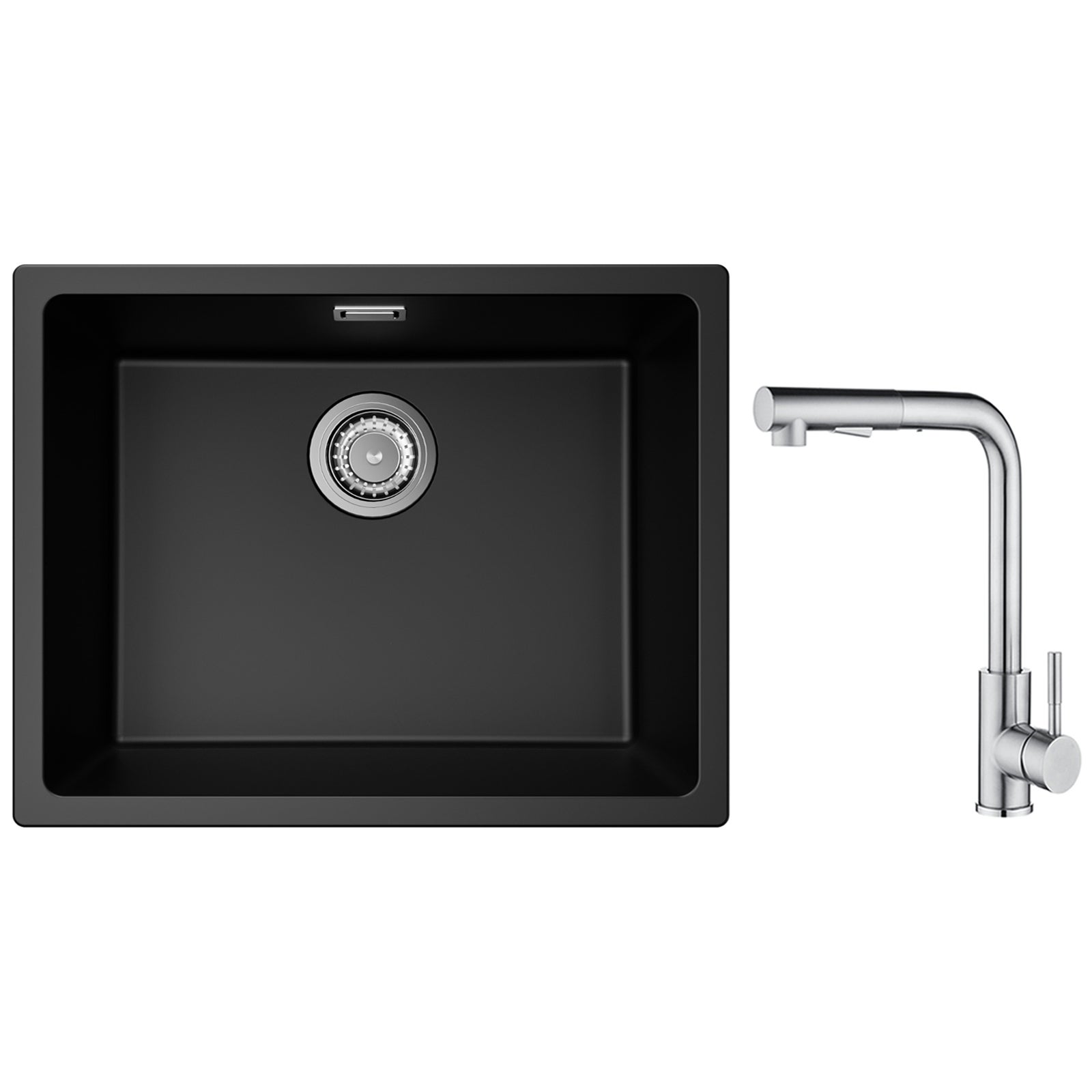 Fregadero Cocina Bajo Encimera Negro/gris, Fregadero Cocina 1 Seno Inoxidable, Fregaderos De Cocina Con Accesorios De 60 * 45 Cm, Fregadero Cocina 1 Seno Con Escurridor, Para Camper (Color : Black