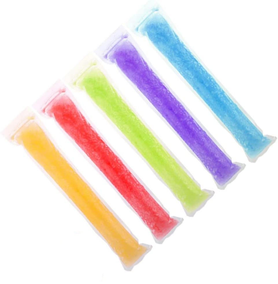 Opakowanie 120 jednorazowych plastikowych torebek na lody, słodycze, soki, jogurty, owoce, z zamkiem błyskawicznym i silikonowym lejkiem do lodów na p