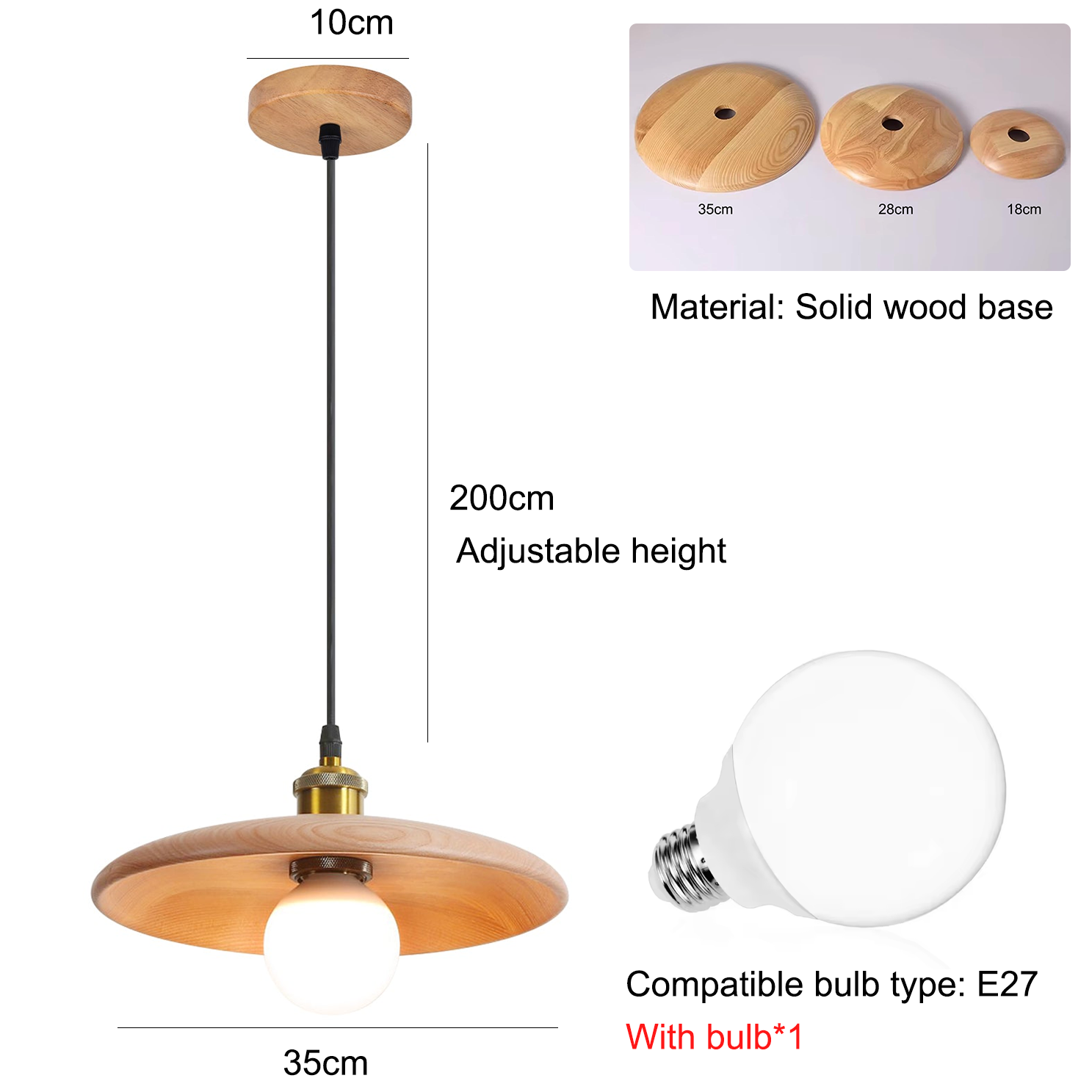 Lampa wisząca 35 cm, żyrandol w stylu vintage z żarówką, lampa sufitowa, lampka nocna, 3 regulowane temperatury barwowe, regulowana wysokość - 6