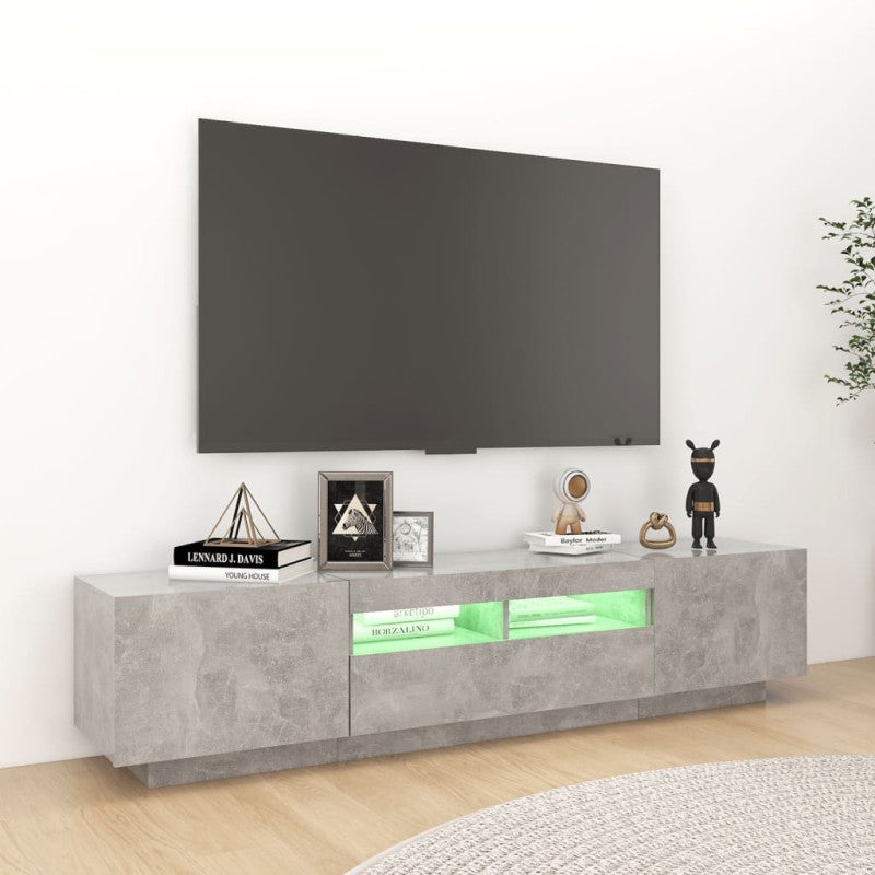 Meuble TV avec lumières LED Gris béton 180x35x40 cm - 3