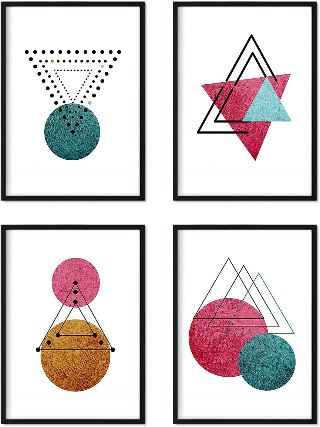 Set de 4 láminas para enmarcar constelaciones y lunas. posters estilo nordico con triangulos para la decoracion del hogar. marco madera clara - a3