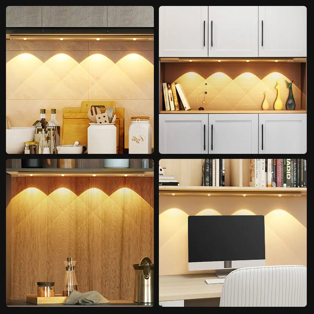Luz debajo del gabinete con sensor de movimiento, luz de armario regulable de 40 cm, luz magnética recargable, luz nocturna de cocina, plateado - 3