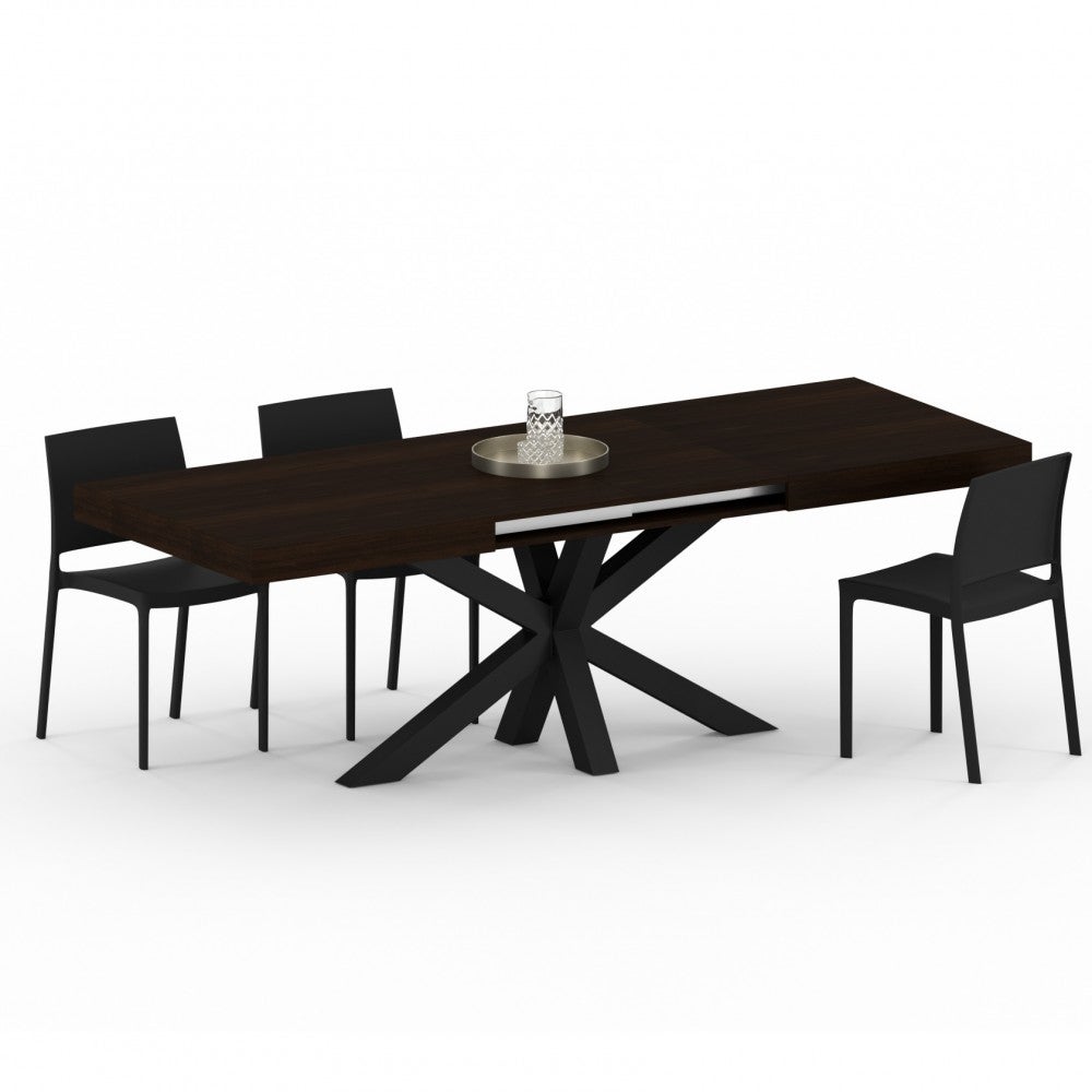 Tavolo allungabile Salomone con porta allunghe Wengè, Nero opaco