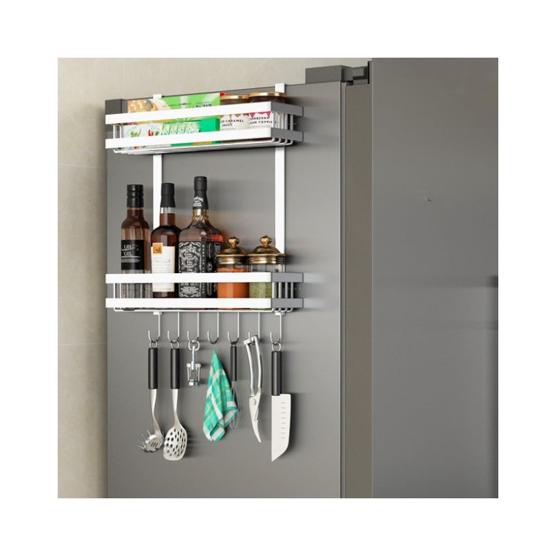 Uchwyt ścienny do lodówki, półka na lodówkę, stojak na przyprawy kuchenne, bez wiercenia, srebrny, 39*9,2*48,5 cm