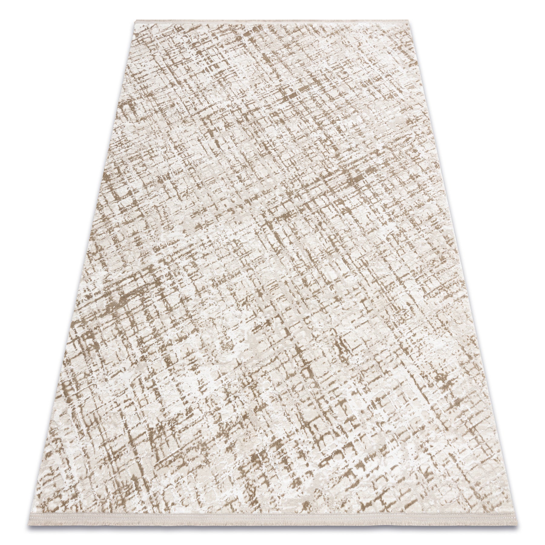 Dywan DUKE 51550 beż / krem - Kratka, strukturalny, bardzo miękki, frędzle 140x190 cm