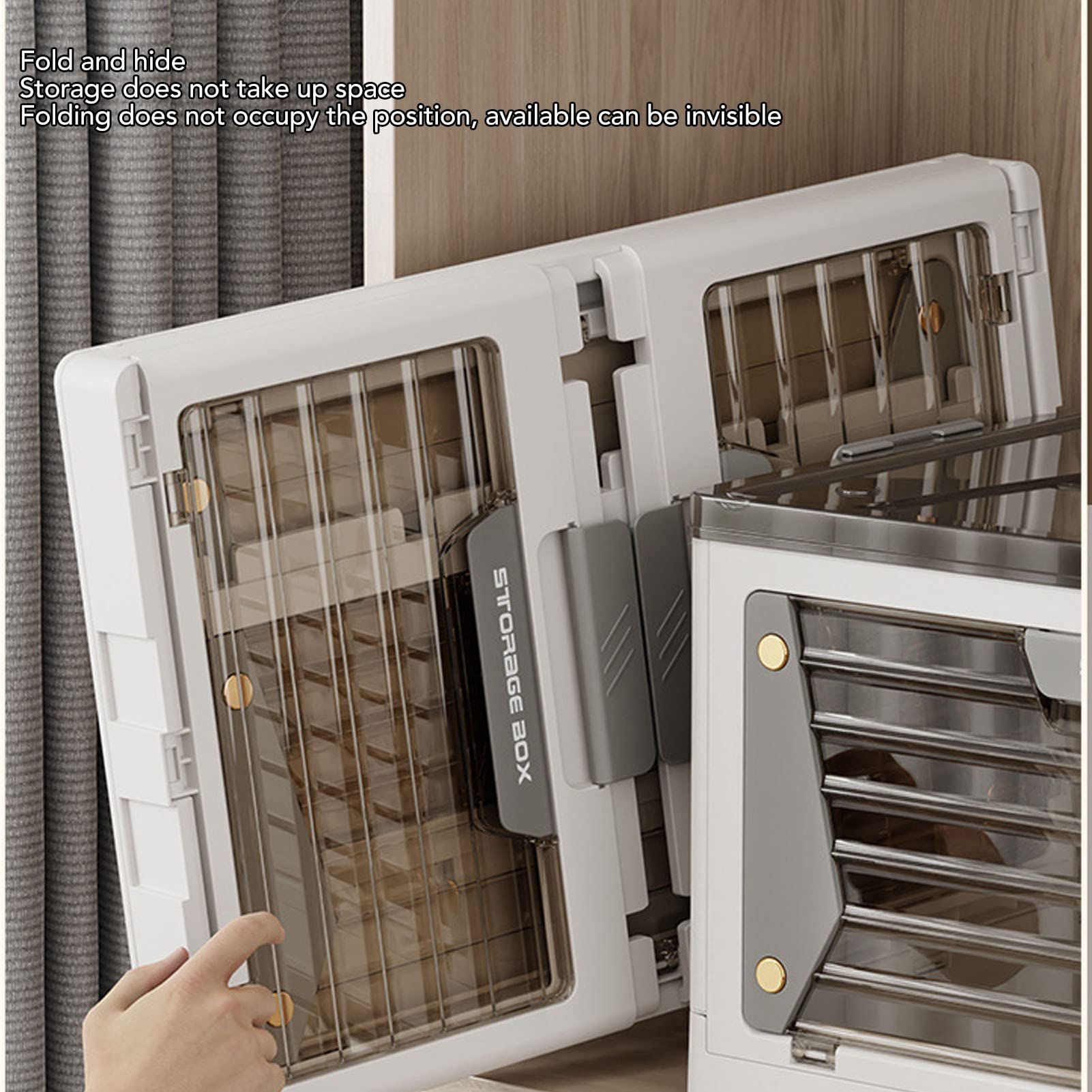 Bacs de rangement empilables, pliables, stables, à aspiration magnétique, boîte de rangement avec roulettes, pour la maison, en PP transparent ( - 5