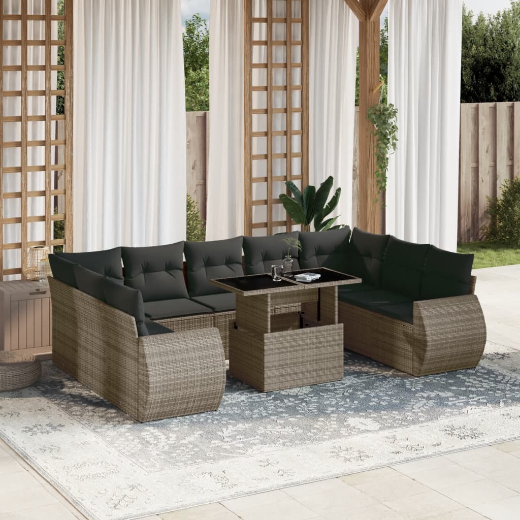 Salon bas de jardin en Rattan synthétique Gris 14 personnes | Leroy Merlin