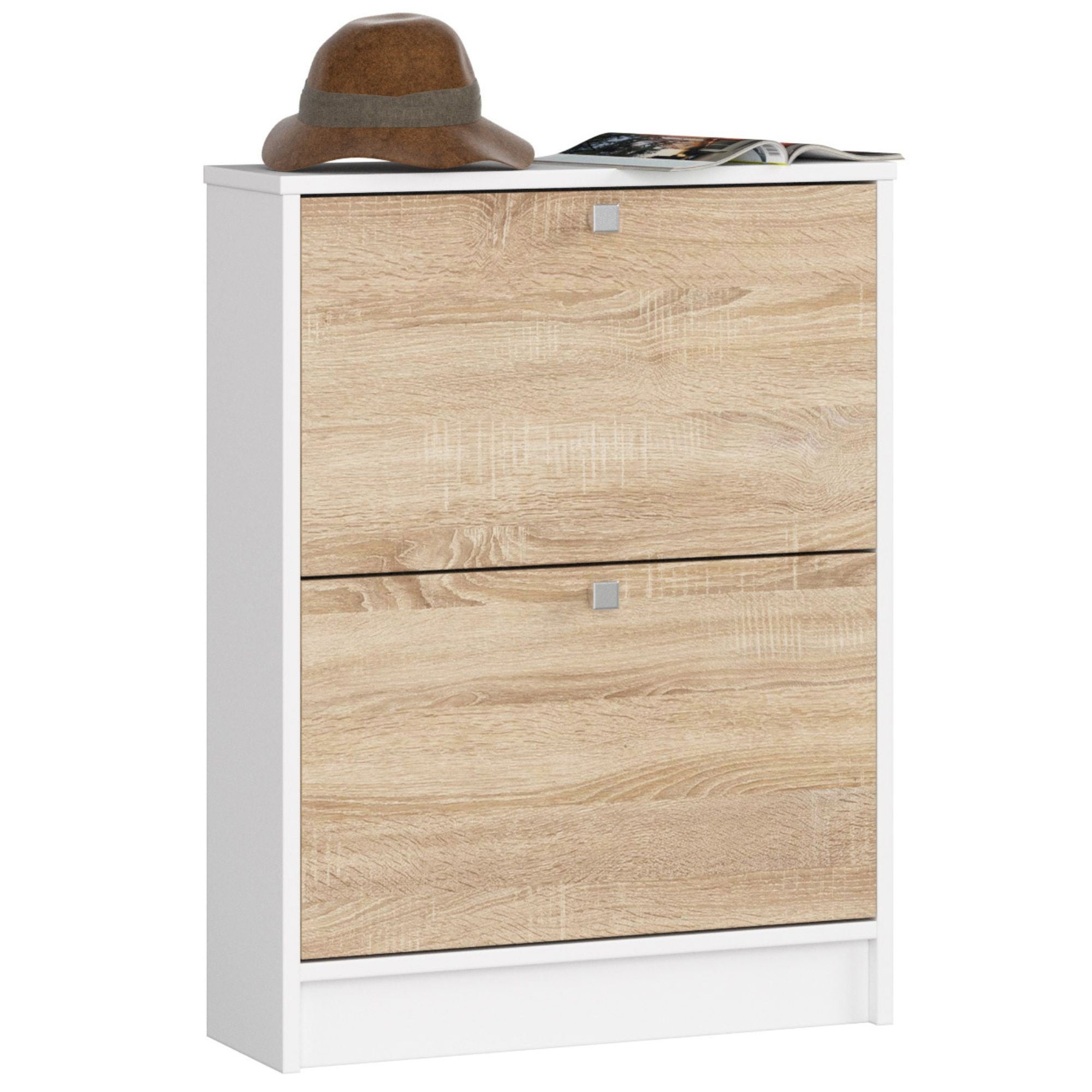Szafka na buty AKORD Biała 60 cm 2 drzwi kolor Dąb Sonoma mat 2 półki 60x20x80 cm