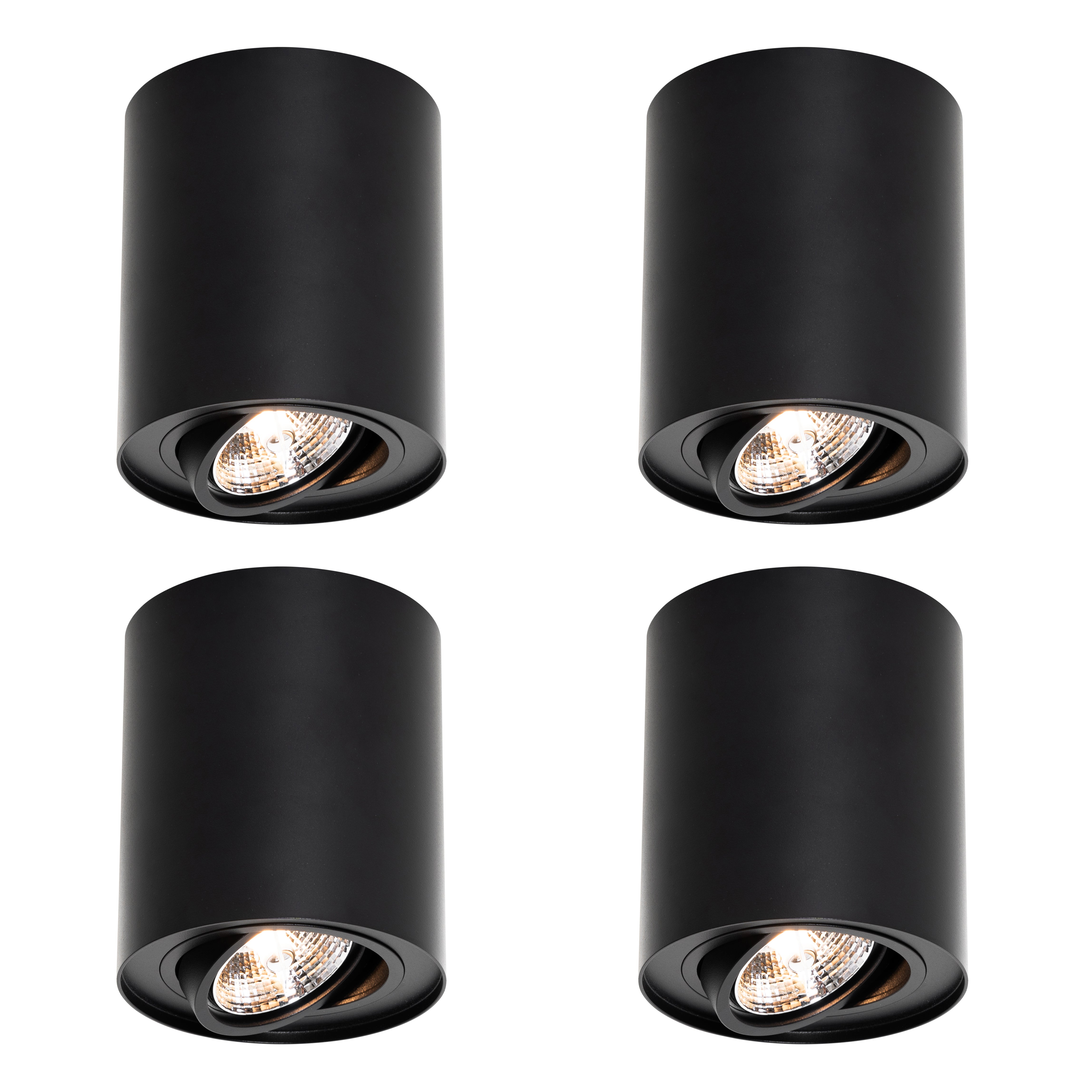 Zestaw 4 nowoczesnych reflektorów sufitowych czarnych z regulacją AR70 - Rondoo Up