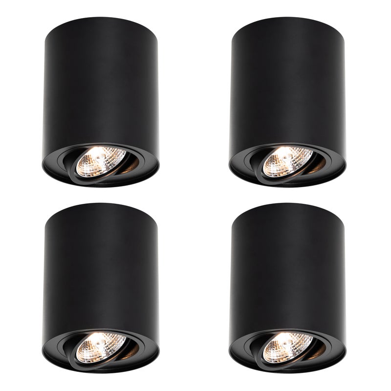 Zestaw 4 nowoczesnych reflektorów sufitowych czarnych z regulacją AR70 - Rondoo Up