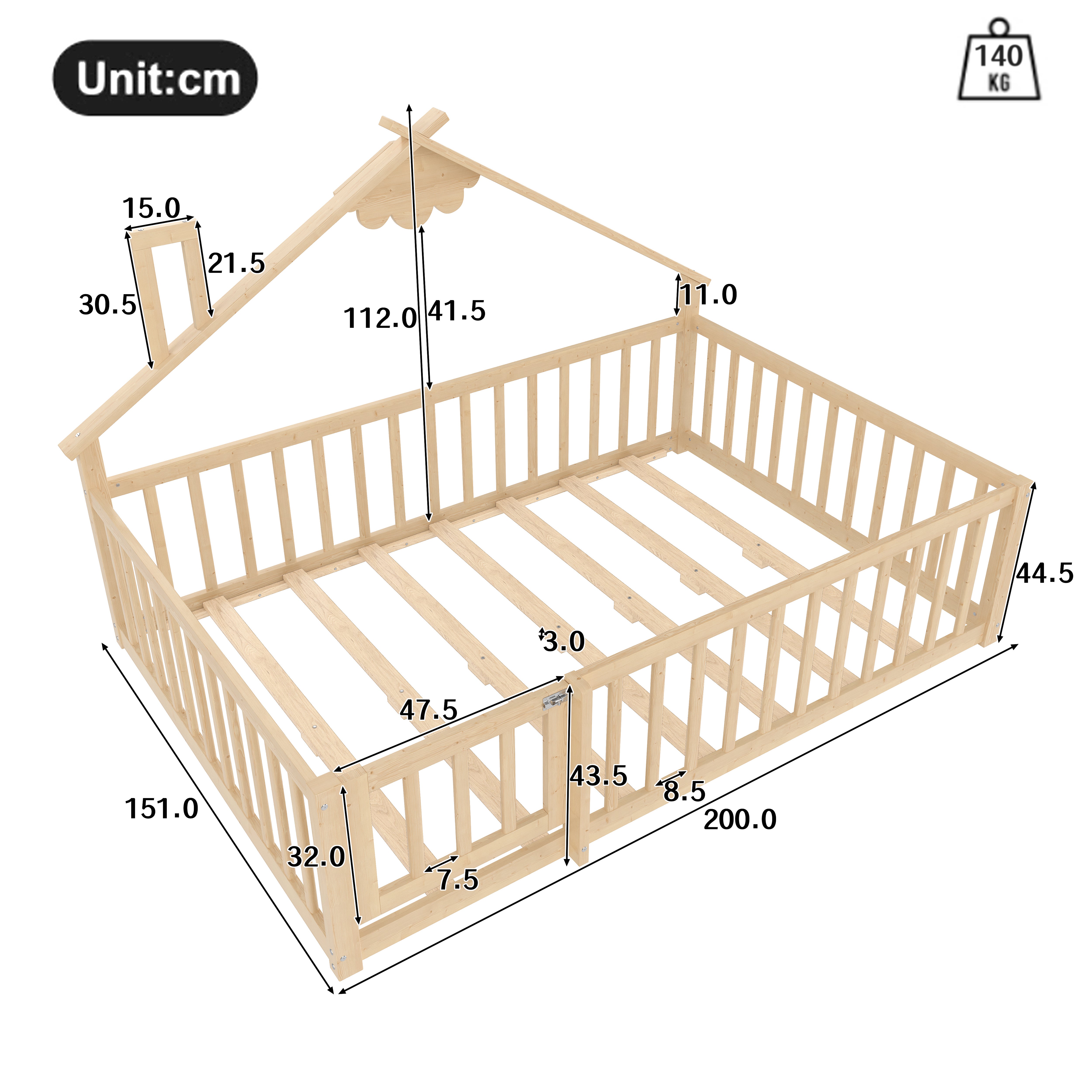 Lit plat enfant 140x190 cm - Pin naturel avec barrière verrouillable - 9