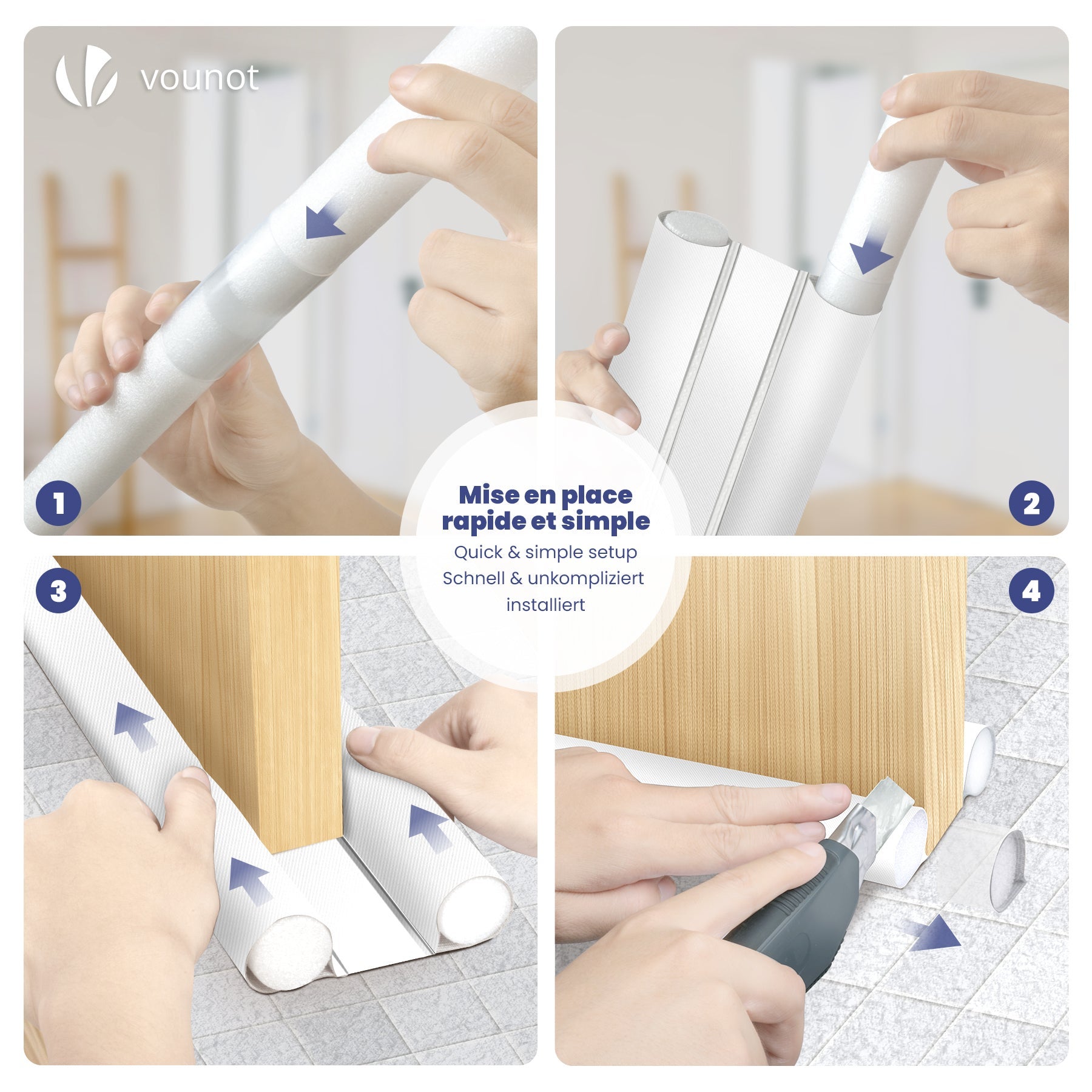 Burlete Puerta Entrada Doble Aislamiento 96cm, 2x Cortavientos para Puerta Aislante Térmico Acústico, Blanco - 5