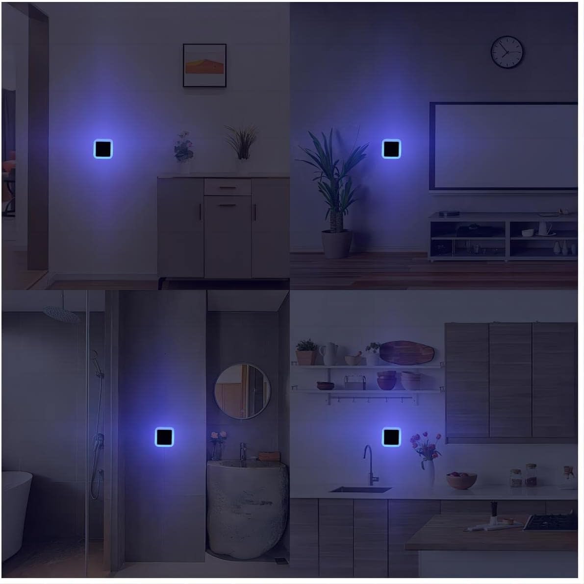 Lampki nocne - Zestaw 6 lampek nocnych montowanych na ścianie - Niebieskie światło - Odpowiednie do sypialni, łazienek i korytarzy - 3