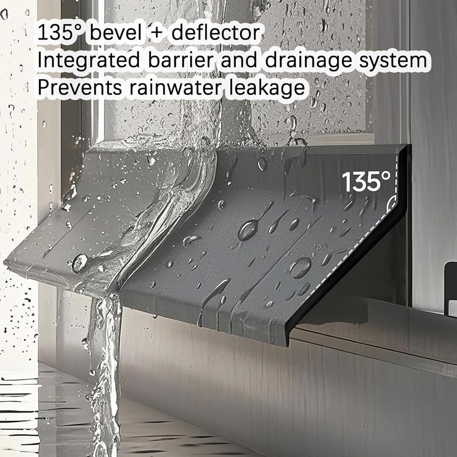 Protección antilluvia autoadhesiva para puertas y ventanas, burlete de goma con bisel de 135° y deflector de lluvia. - 3