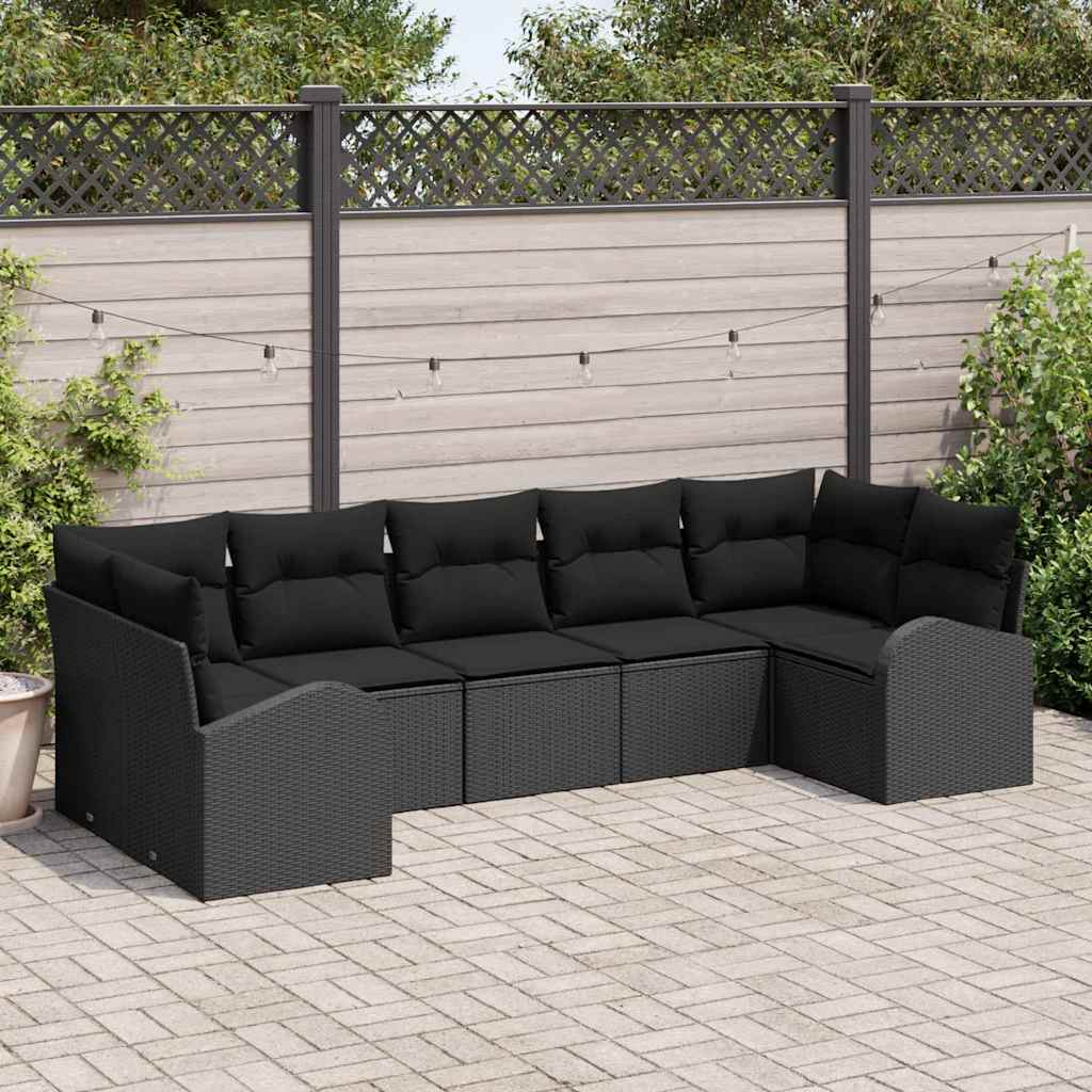 Zestaw Sof na Ogród z poduszką 7 pcs Czarny Rattan poli vidaXL