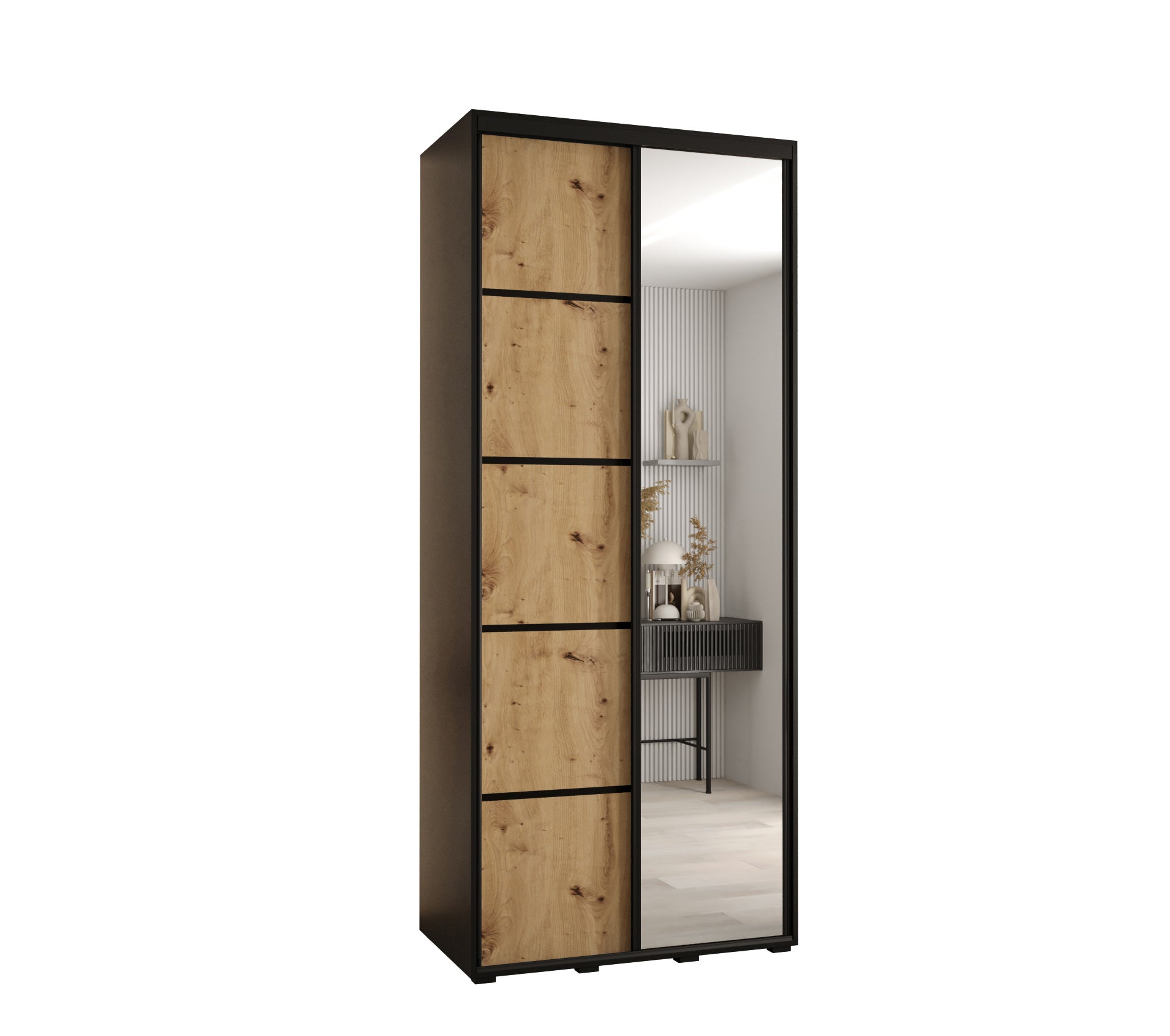Szafa przesuwna z lustrem wysoka Davos 5 110 x 60 x 235,2 cm czarny + artisan + u. czarny - Abiks Meble