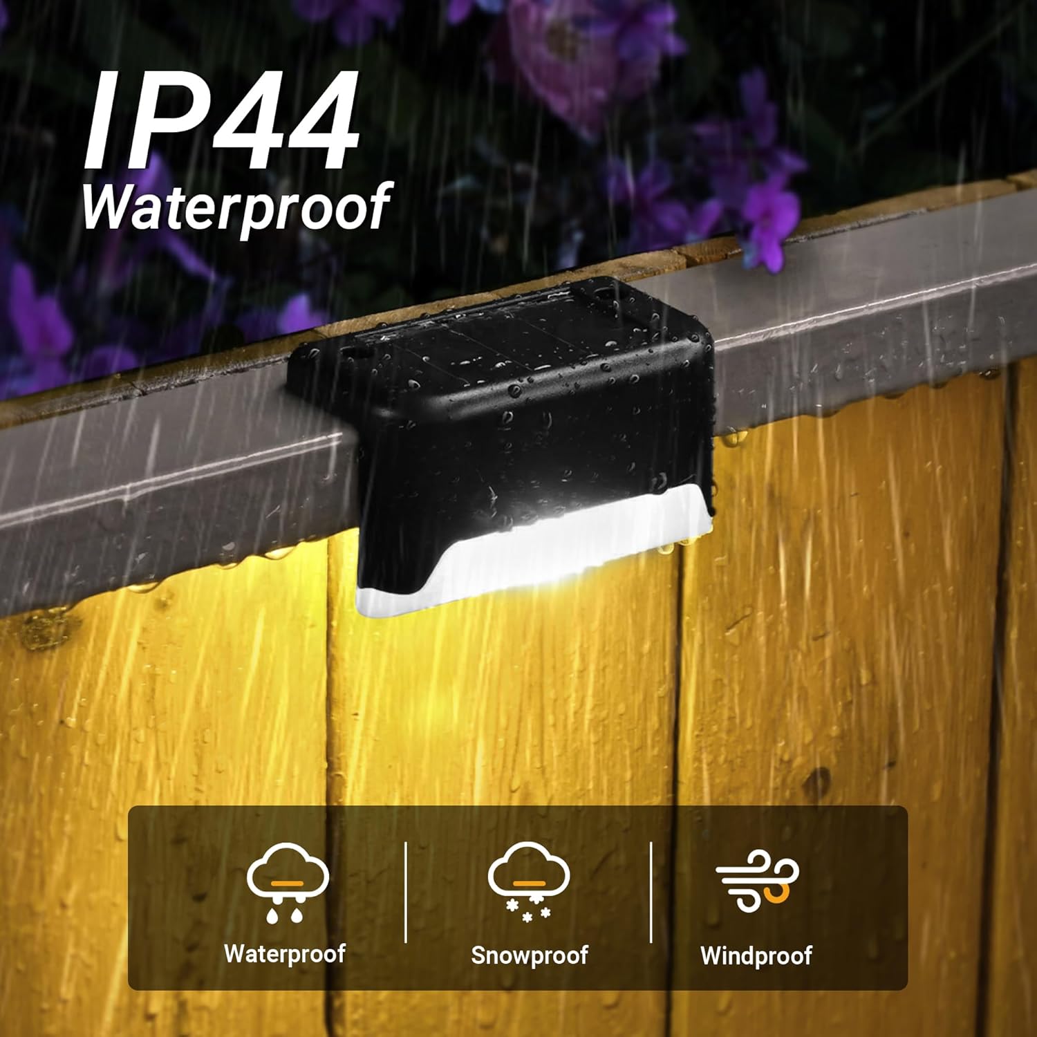 Lot de 12 lampes solaires étanches pour clôtures, escaliers, haies, cours, patios et allées (noir, lumière chaude) - 3