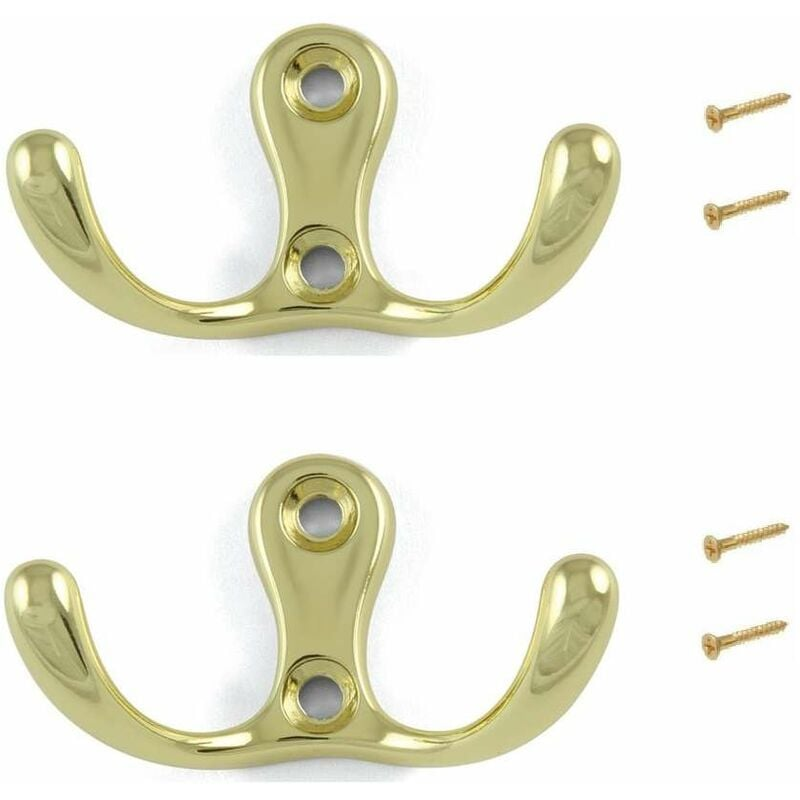 2x Metalowy podwójny wieszak, Wykończenie w kolorze złotym, Mosiądz antyczny, Ze śrubami, Montaż ścienny, Kuchnia, Łazienka, Wieszak na ubrania, Wies