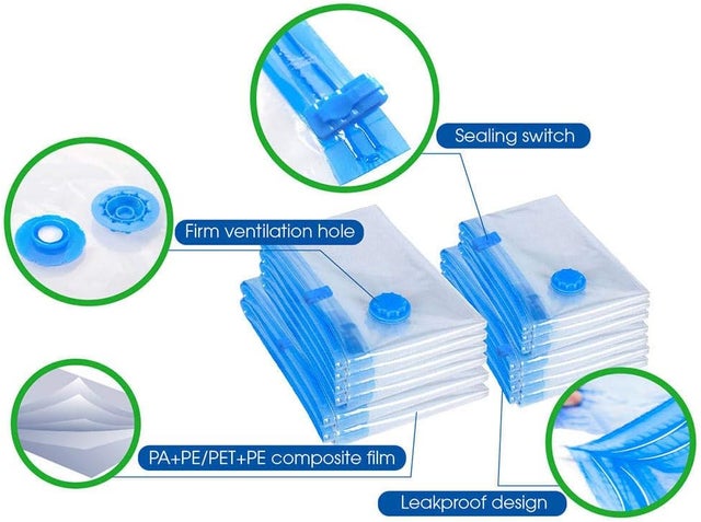 Sacs Sous Vide Pour Vêtements - SUTEO - Lot De 8 - Pompe à Air