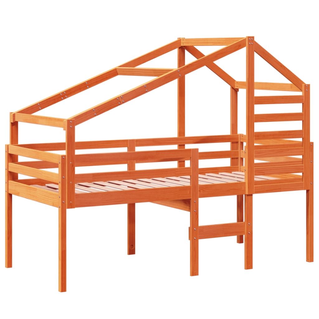 Lit haut avec toit cire marron 90x190 cm bois de pin massif - 3