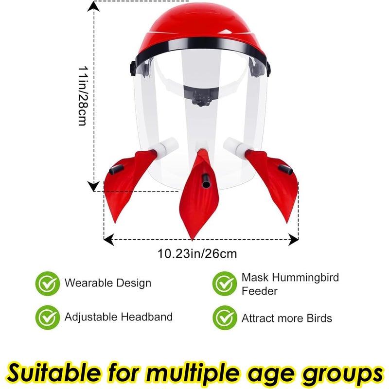 Kask z karmnikiem dla kolibrów | Karmnik bez użycia rąk dla dorosłych | 3 otwory do karmienia | Regulowany pałąk (czerwony)