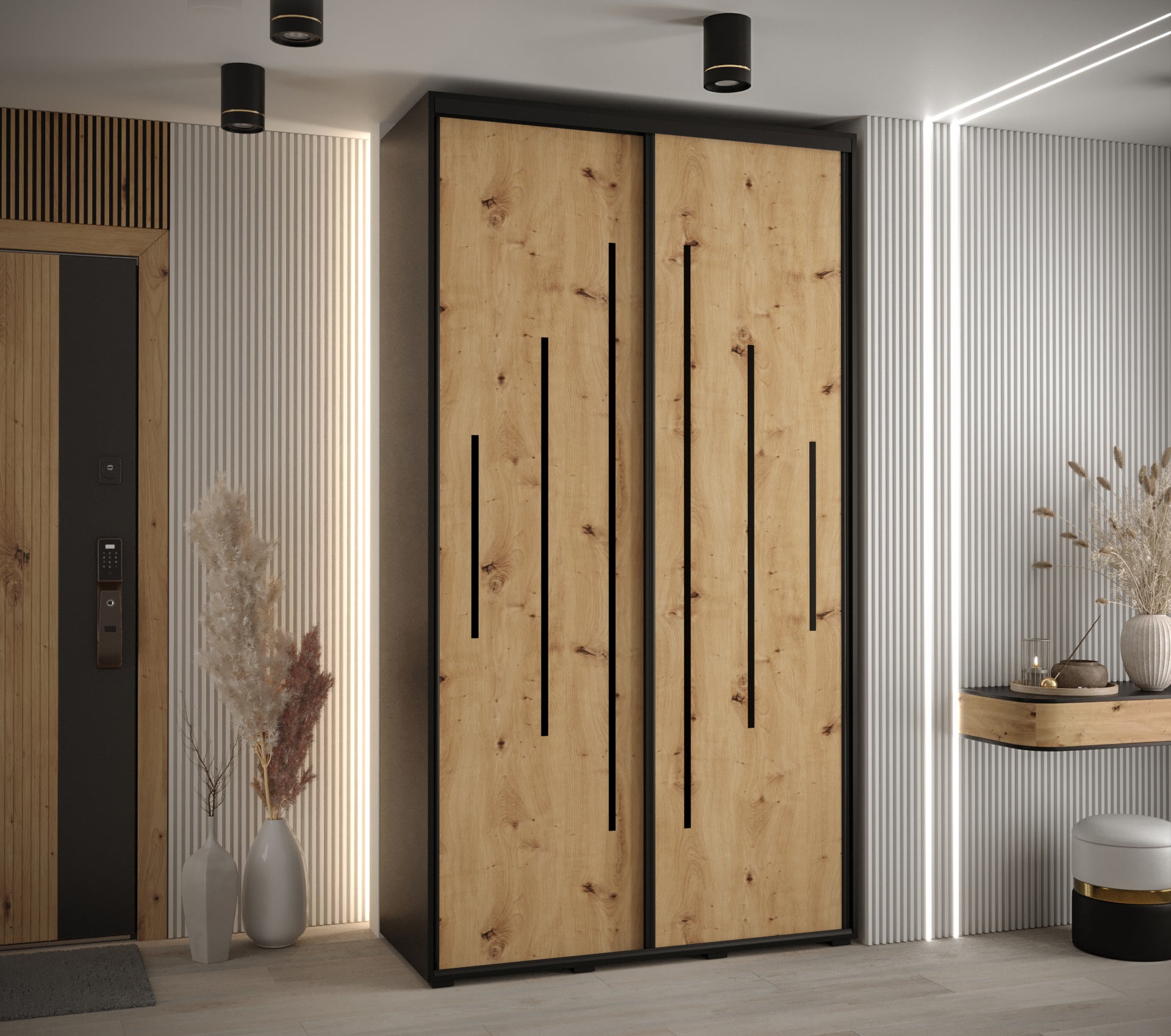 Szafa przesuwna wysoka Davos 12 130 x 45 x 235,2 cm czarny + artisan + u. czarny - Abiks Meble - 2